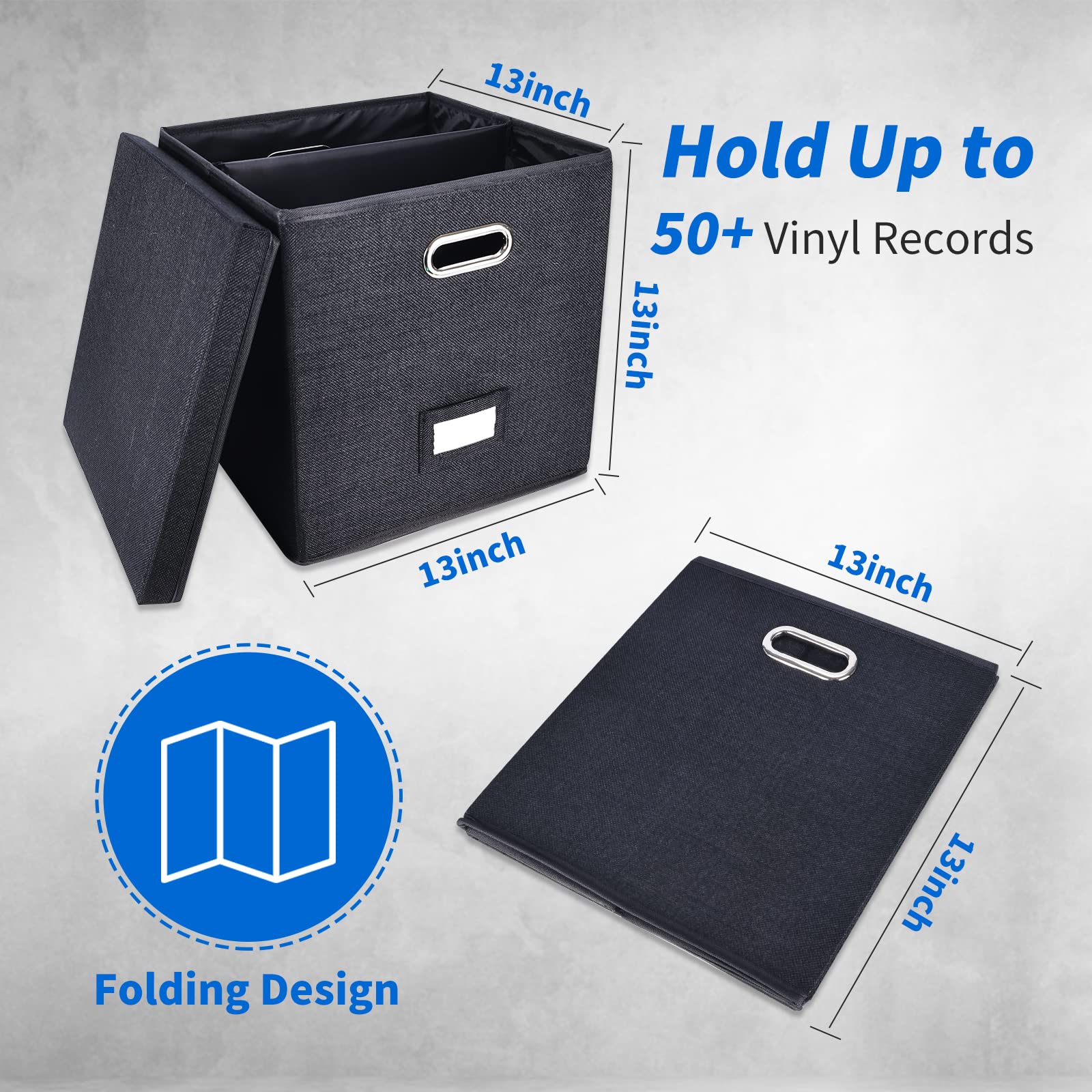 Vinyl Record Storage Box Set Of 2   Album Storage Holds 100+ Single Records, Decorative Lp Storage Organizer Crate With Lid, Stu