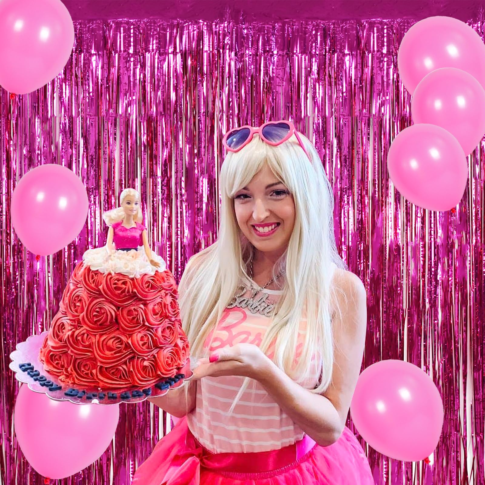 Beishida 4 Pcs Hot Pink Rosered Door Streamers Curtain Party Streamers Backdrop Fringe Foil Wall Background For Party Decoration