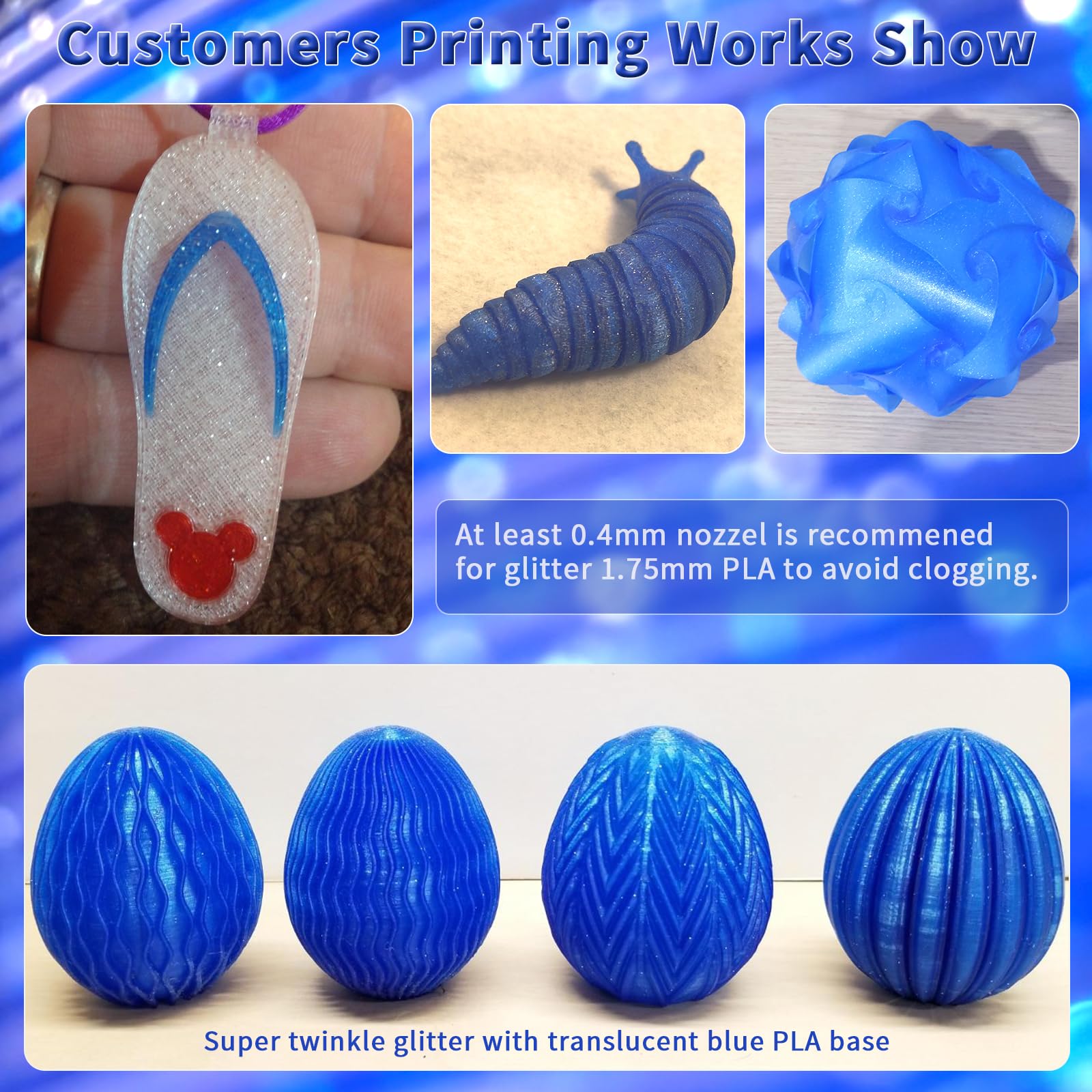 Ziro Pla Glitter Filament 1.75Mm,3D Printer Filament Pla 1.75Mm Twinkling Color Series 1Kg(2.2Lbs), Dimensional Accuracy +/  0.0