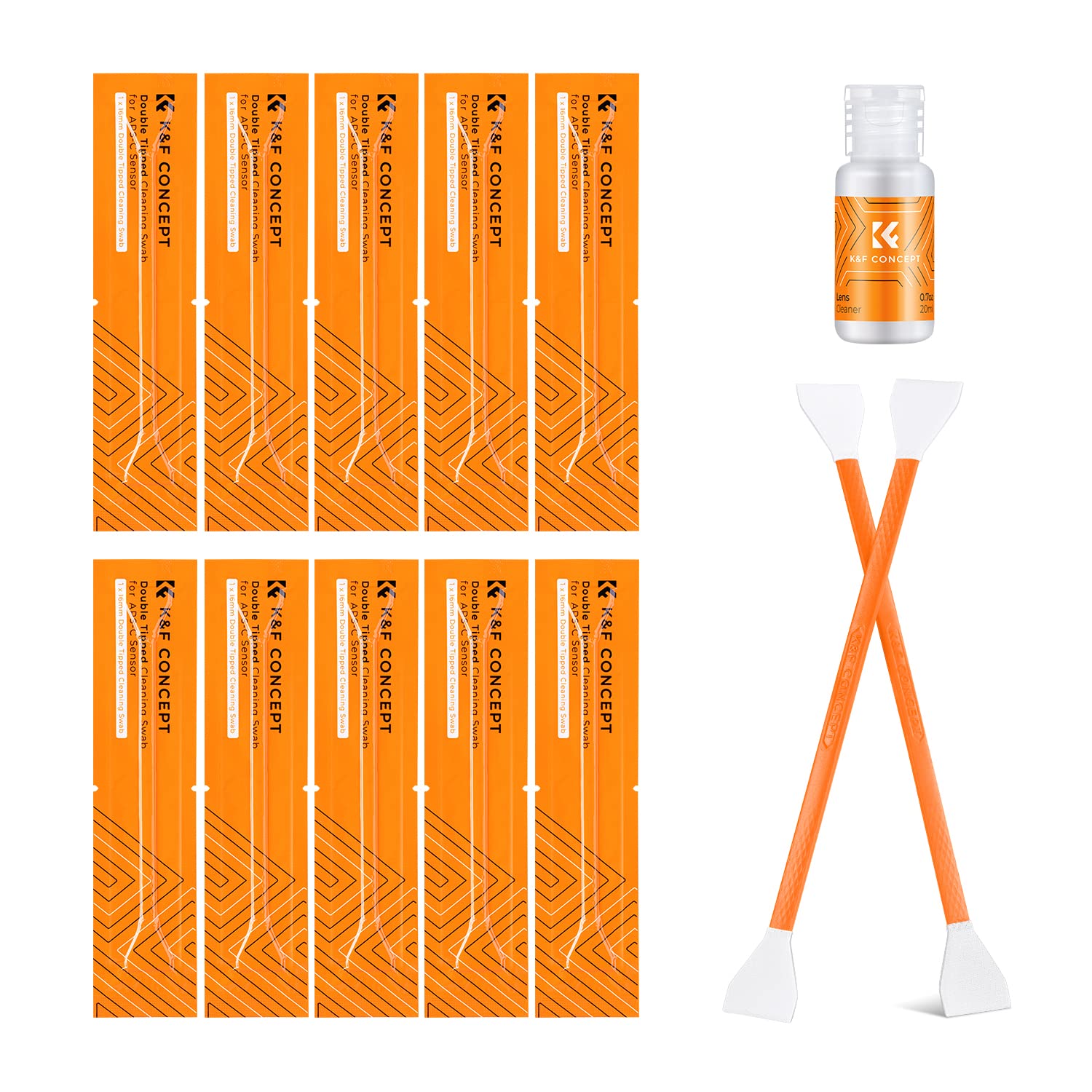 K&F Concept Aps C Sensor Cleaning Kit, Mirrorless Digital Camera Lens Cleaner Kit   20Ml Sensor Cleaner & 10 X 16Mm Double Tippe