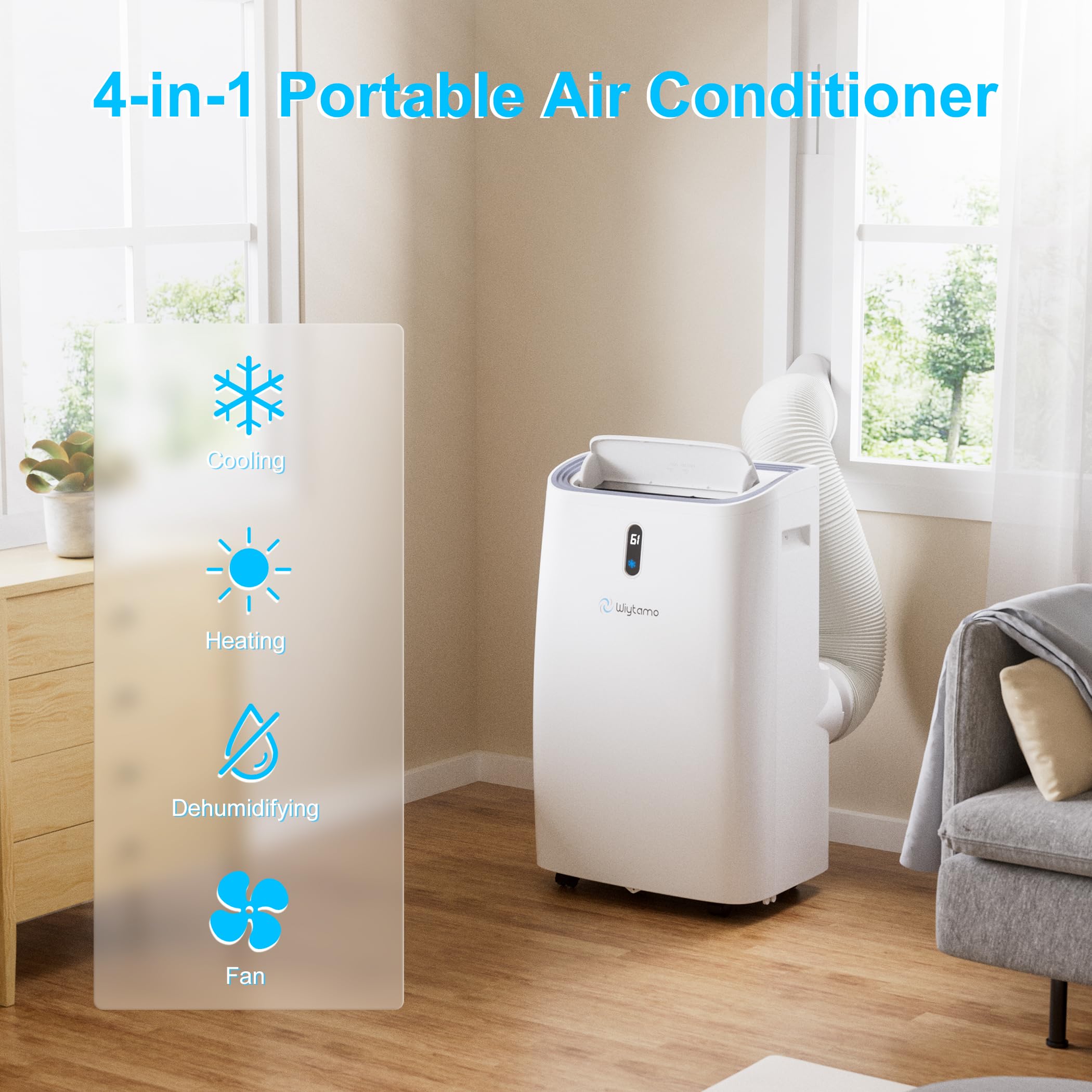 Wiytamo 14,000 BTU Portable Air Conditioner - 4 in 1 with WiFi, Heat, Dehumidifier & Fan, Model OX-14KHW1, for