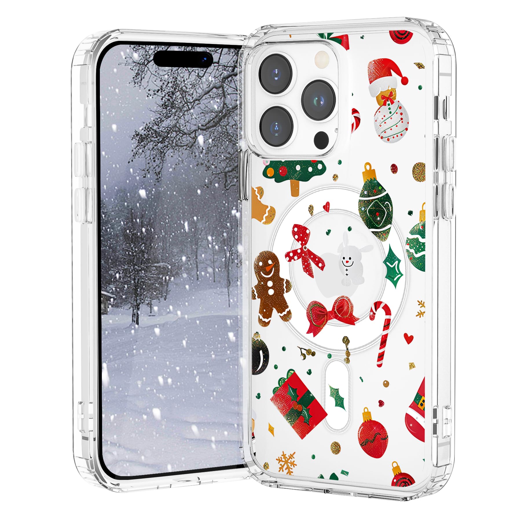 VibrantFruitique Christmas Case for iPhone 14 Plus,Funny Xmas Tree Clear Magnetic Case,Compatible with MagSafe,Soft TPU Bumper S