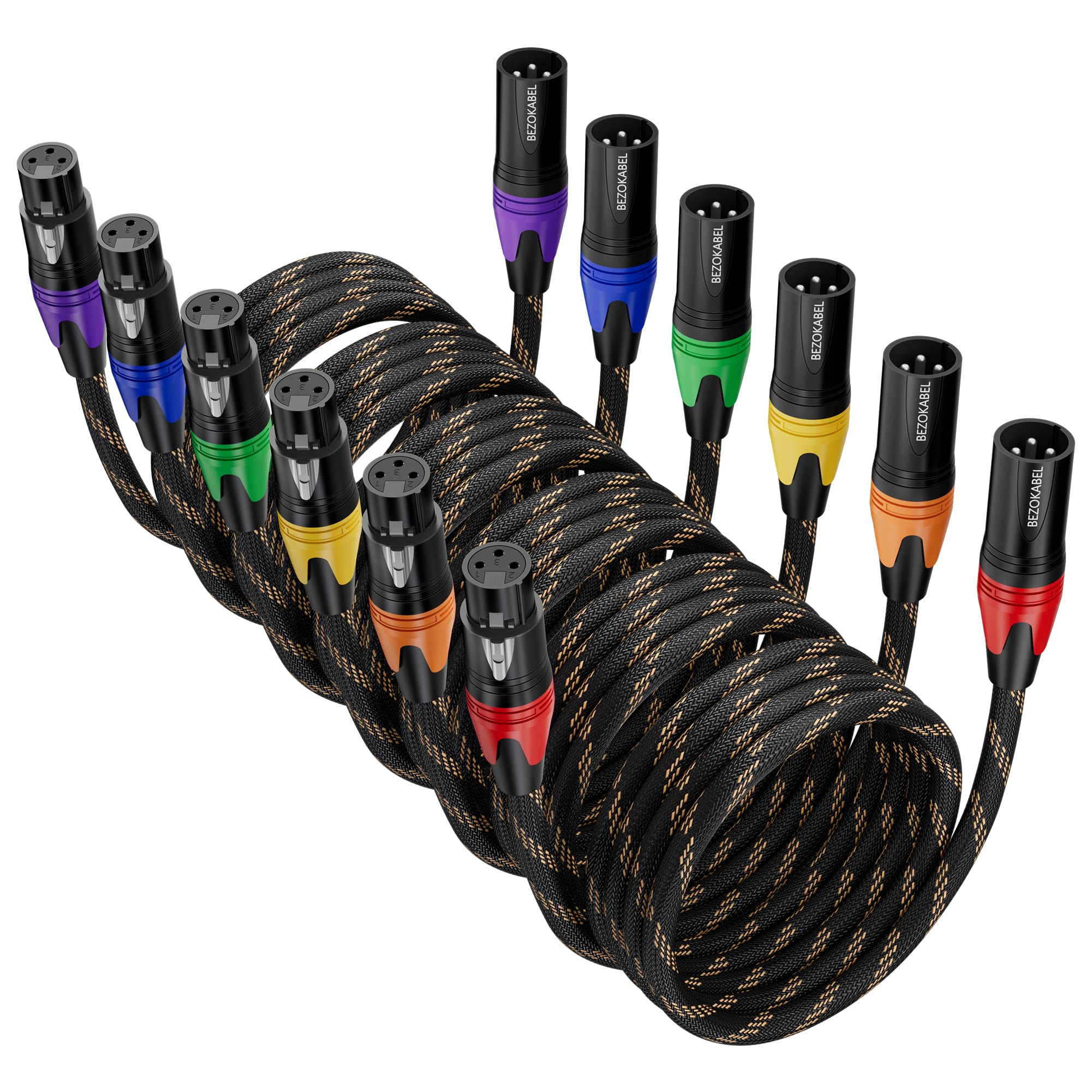 Xlr Cables 50Ft 6 Pack, Bezokable Microphone Cable Male To Female Nylon Braided 3 Pin Xlr To Xlr Cable Compatible With Microphon