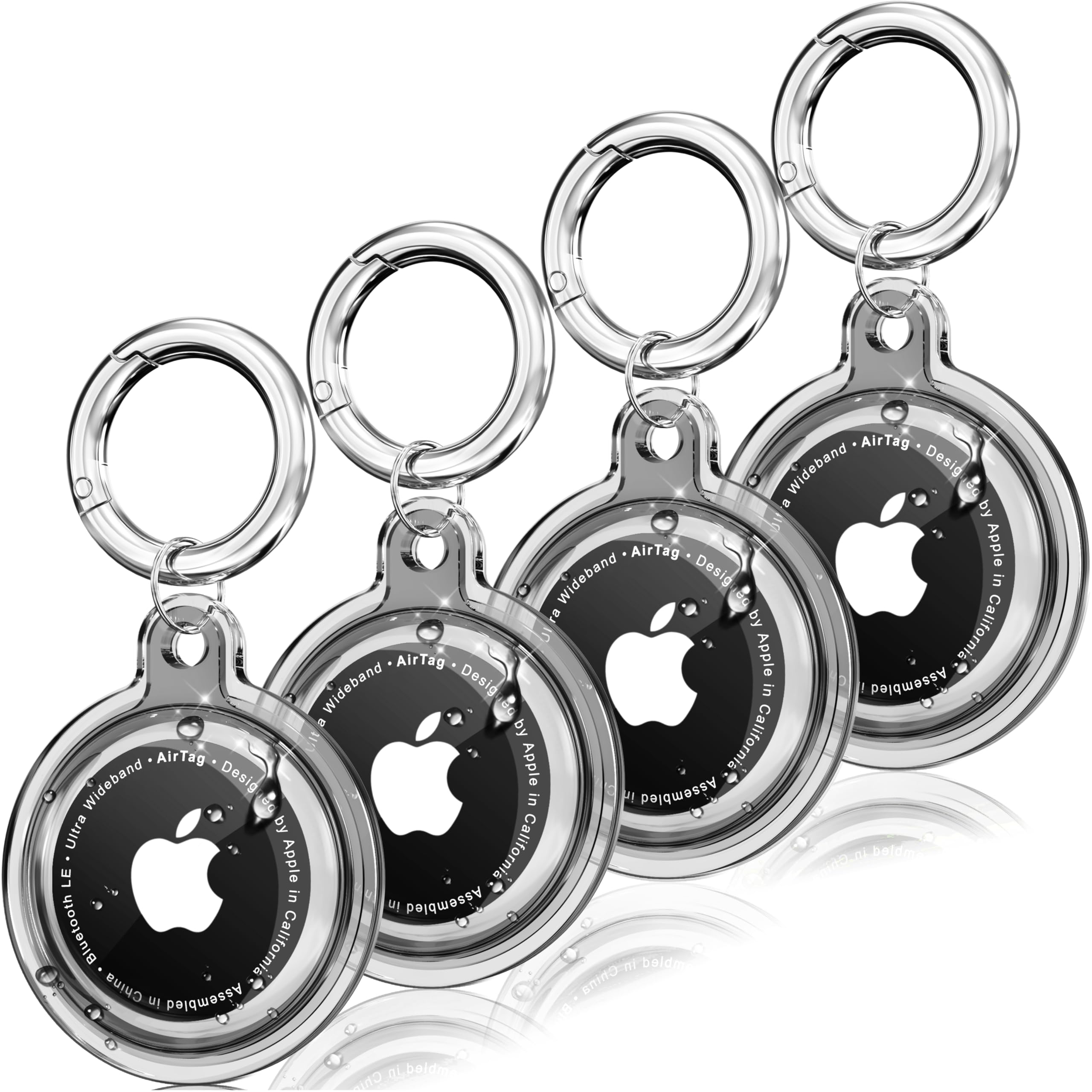 Galafoki 4 Pack Airtag Holder, Waterproof 4 Pack Airtag Case With Airtag Keychain, Air Tag Holder Shockproof & Scratchproof For For Pet Tracking, Bags, Kids, Keys, Luggage   Clear Black