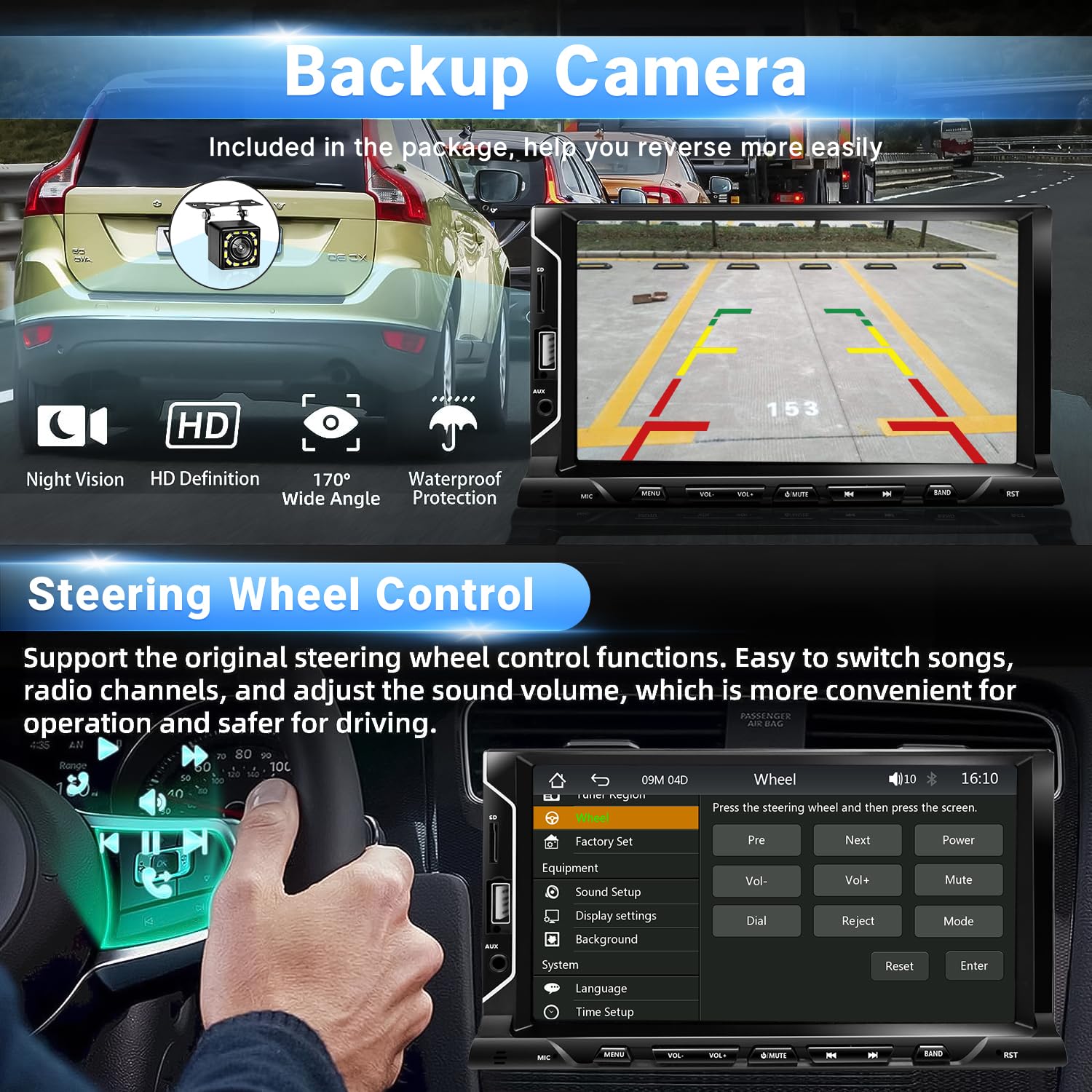 7 Inch Double Din Car Stereo Support Apple Carplay Android Auto Mirror Link Capacitive Touchscreen Monitor Car Play Radio With B