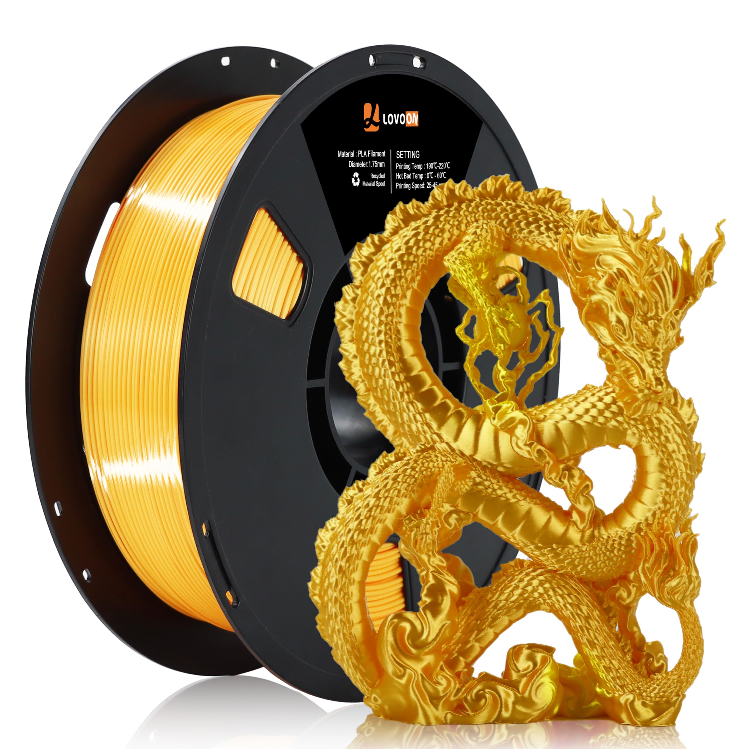 Lovoon 3D Printer Filament Silk Gold, Pla Filament 1.75Mm Shiny Silk Gold, Silky Gold Pla Surface, Easy To Print For 3D Printers