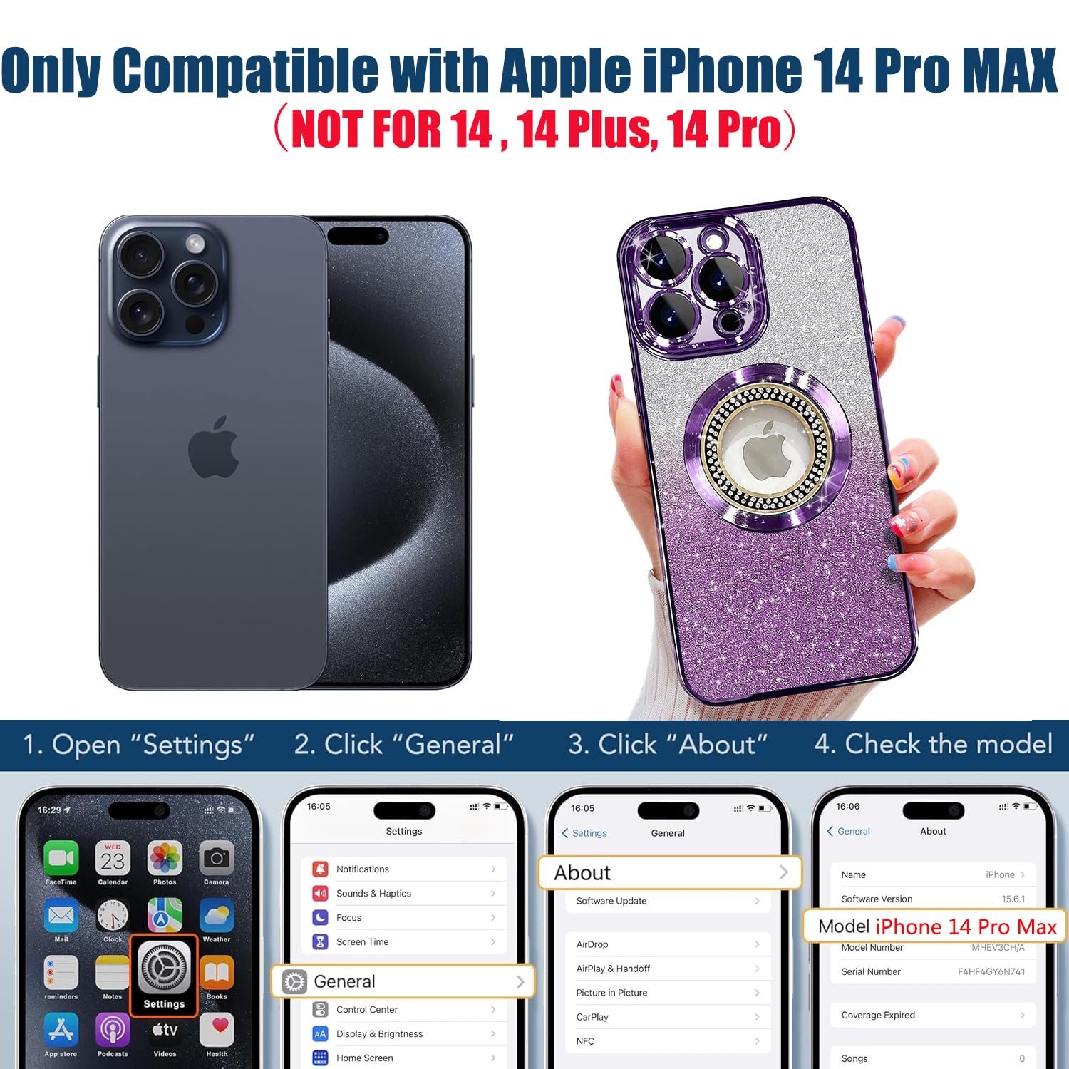 Misscase For Iphone 14 Pro Max Magnetic Glitter Case Compatible With Magsafe,Full Protection Slim Shockproof Anti Scratch Case W