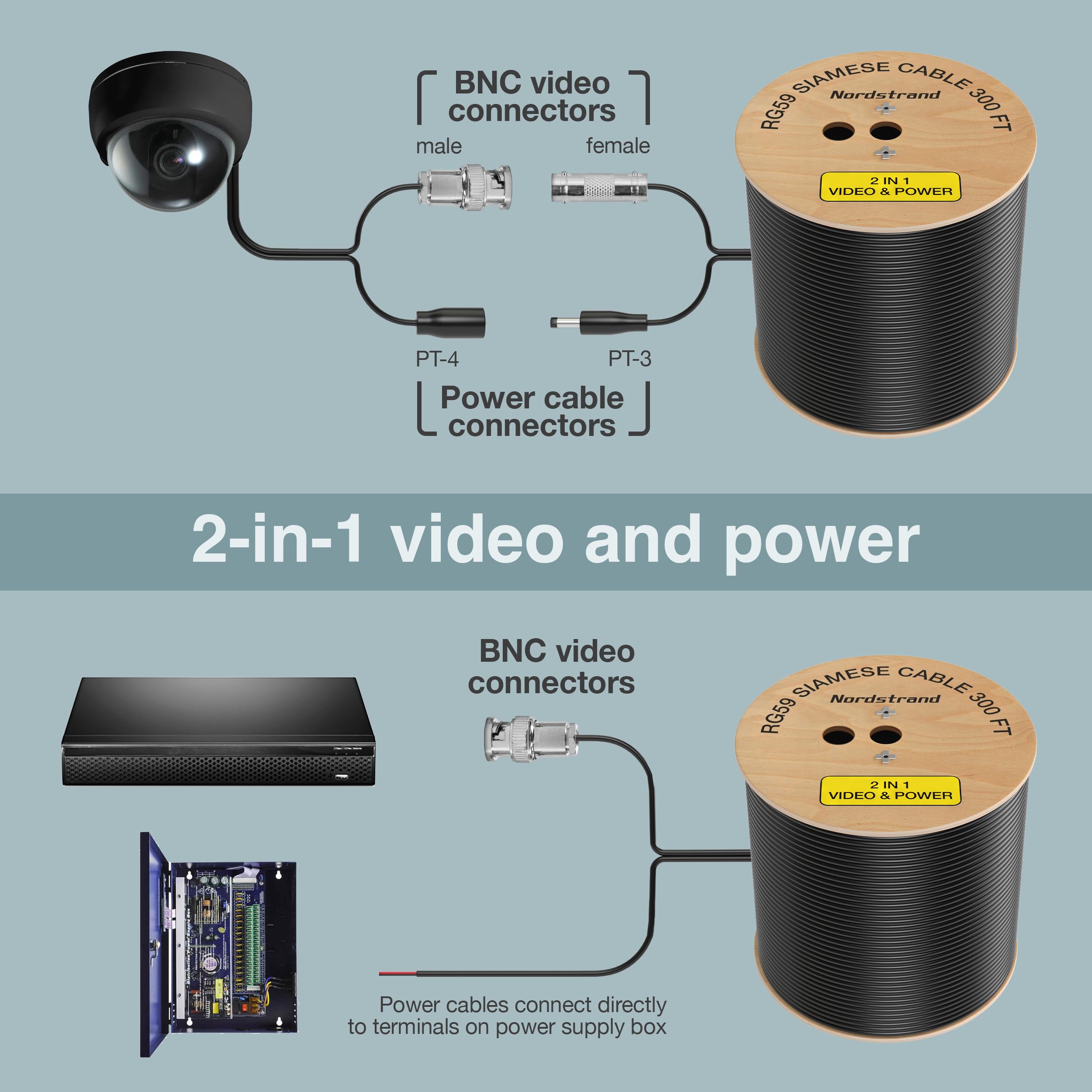 Rg59 Siamese Cable 300Ft   Coaxial Cctv Video & Power Cable   Combo Coax 20Awg Security Camera Wire   Direct Burial   Outdoor &