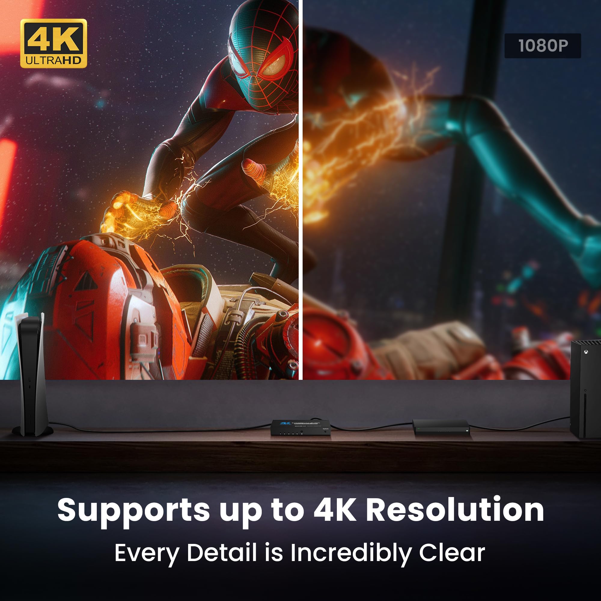 Newcare Hdmi Switch 4 In 1 Out 4K@60Hz, 4X1 Hdmi Splitter Switcher With Ir Remote, 4 Port Hdmi Selector Box Support Hdmi2.0, Dolby Vision/Atmos, Hdr10 For Switch, Xbox, Ps5/4, Roku, Fire Stick