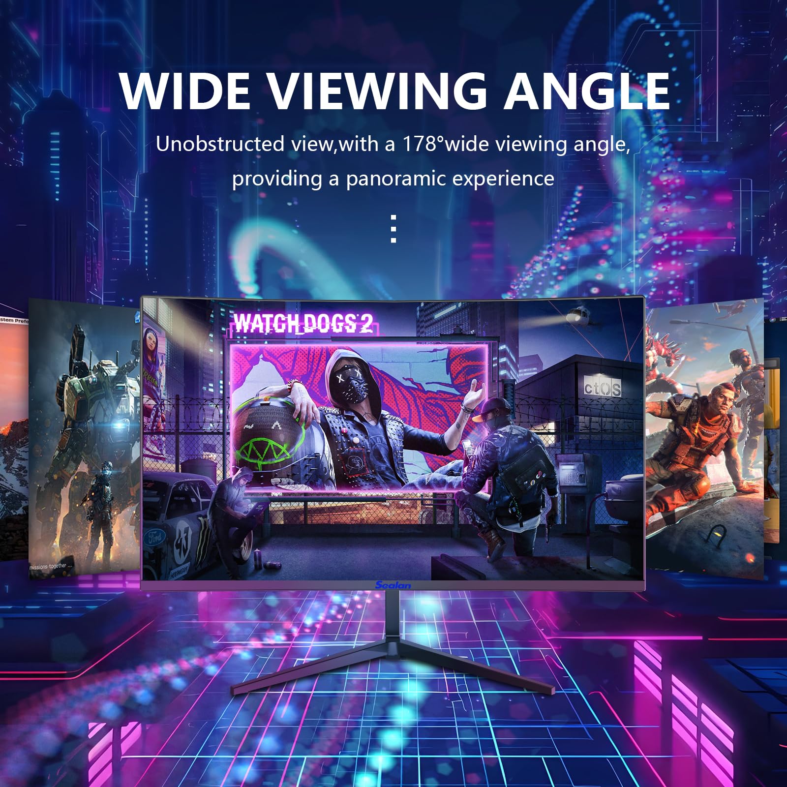 Sealan 24 Inch Curved Monitor 16:9 Aspect Ratio 100Hz Fhd Led Display 99% Srgb   Thin Bezel Design   Eye Care Technology   Hdmi