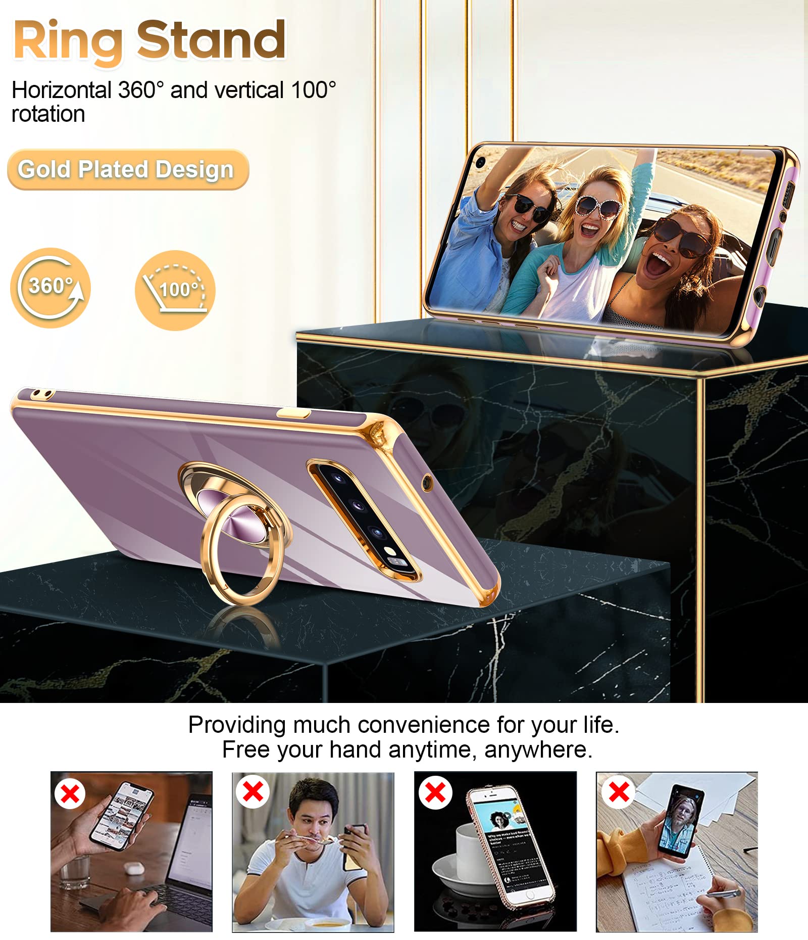 Leyi For Samsung S10 Phone Case: With 360 Rotatable Ring Holder Kickstand [Compatible With Magnetic Car Mount], Soft Tpu Shockpr