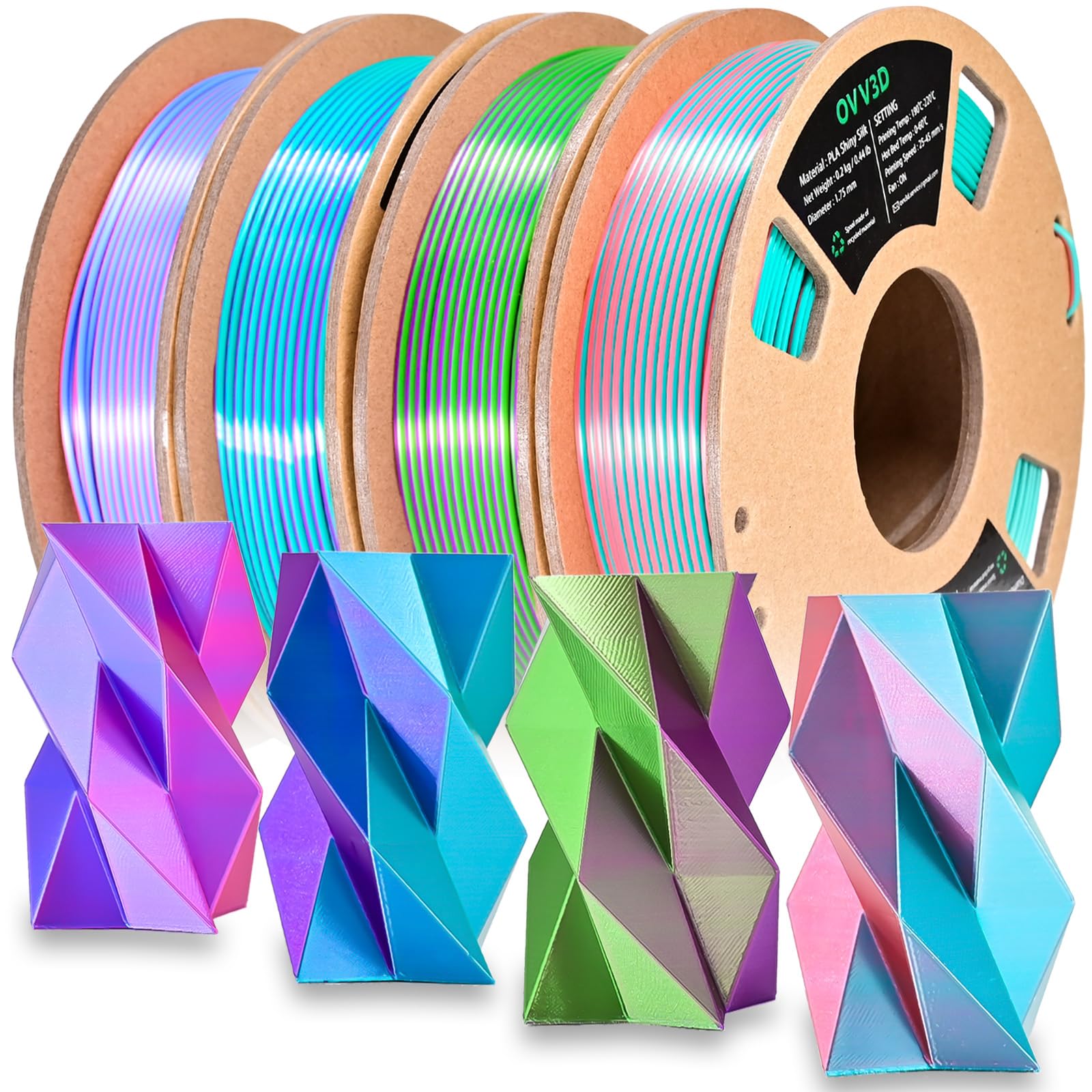Ovv3D 3D Printer Filament, Pla Filament 1.75Mm Bundle, Dual Color Filament, Coextrusion 3D Filament, Silk Pla, 3D Printing Filam