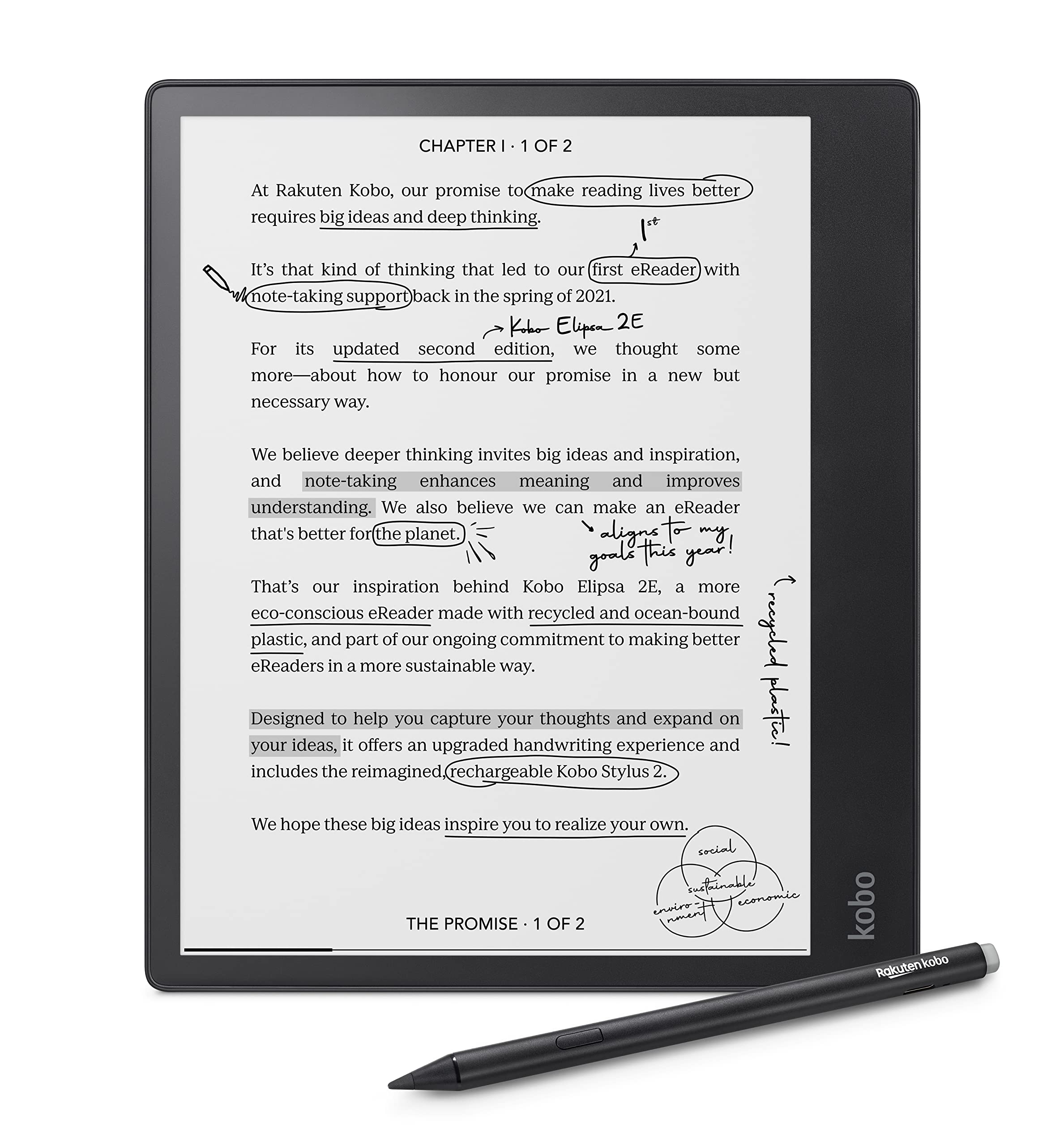 Kobo Elipsa 2E | eReader | 10.3 GlareFree Touchscreen with ComfortLight PRO | Includes Kobo Stylus 2 | Adjustable Brightness