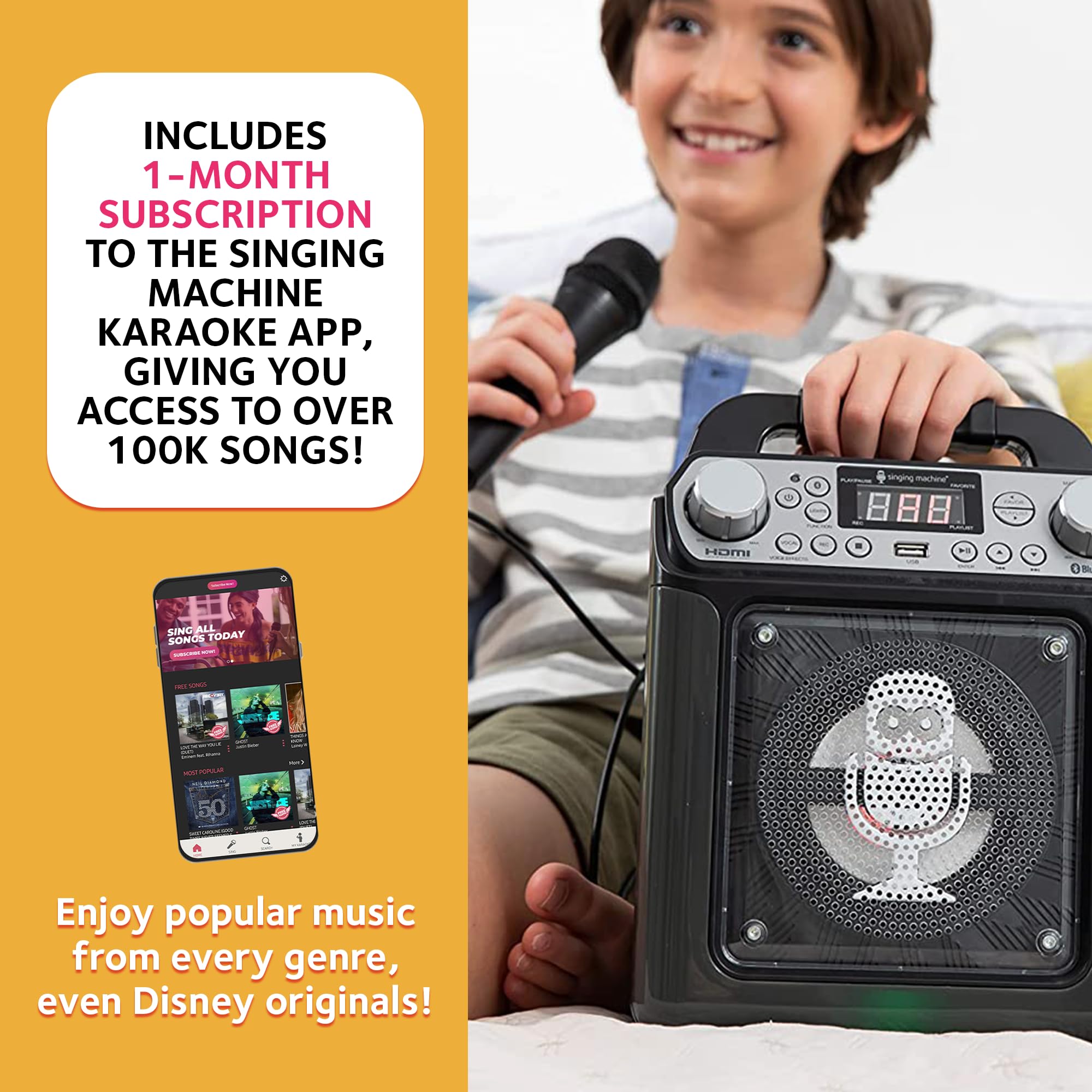 Singing Machine Portable Karaoke Machine With Wired Mic, Bluetooth, Led Lights   For Adults & Kids