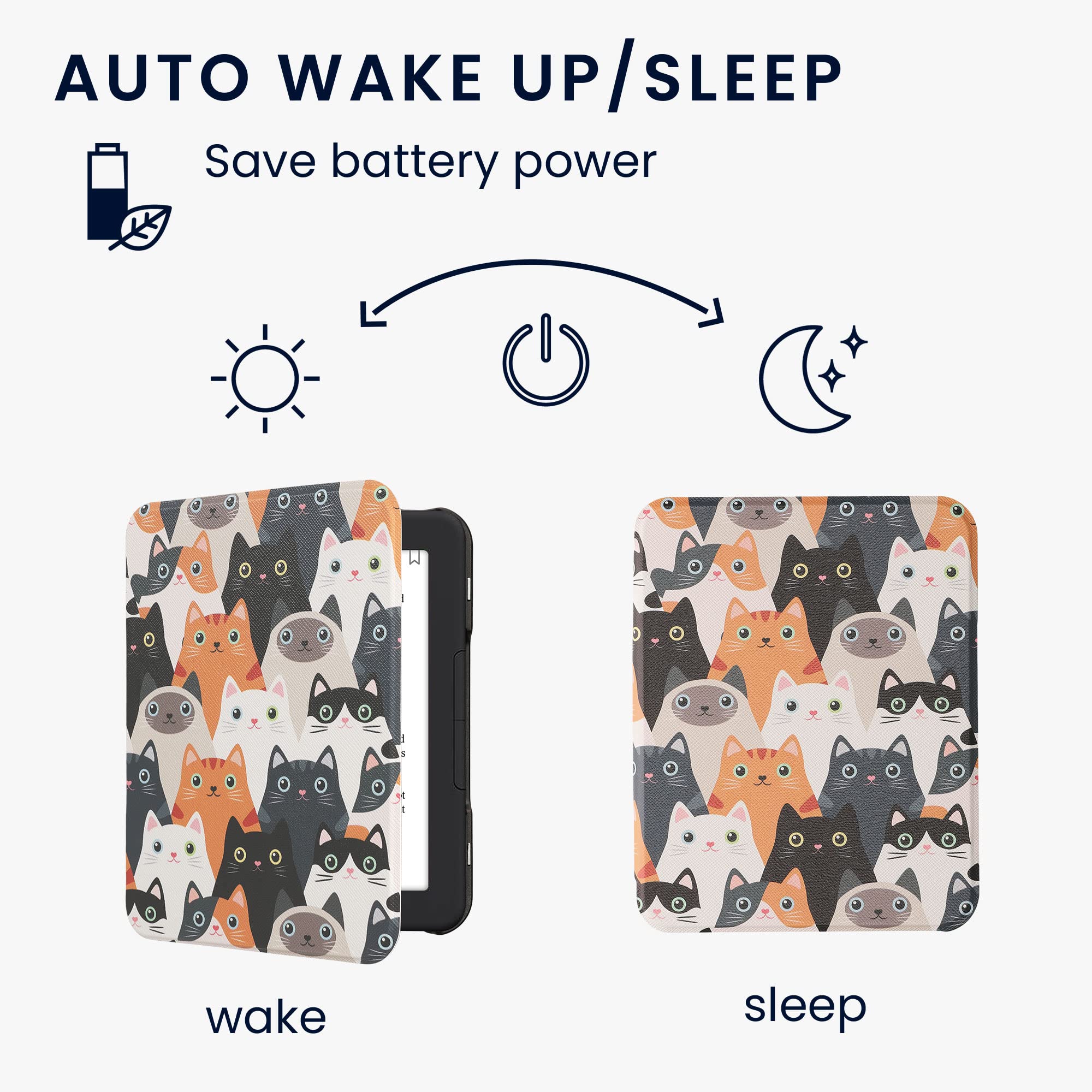 Kwmobile Case Compatible With Barnes & Noble Nook Glowlight 4 / 4E Case   Ereader Cover   Cats Orange/Black/White