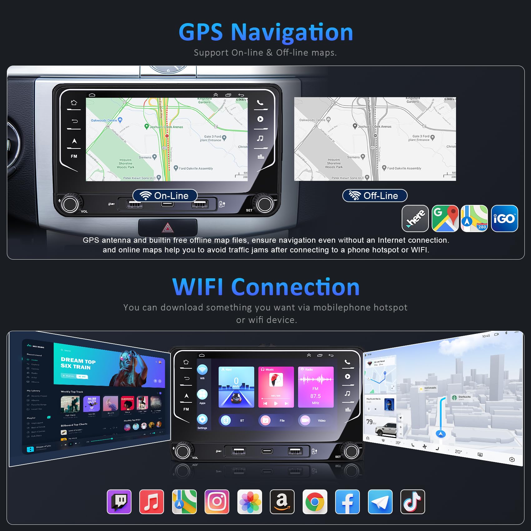 4G+64G 7 Inch Touch Screen Car Radio Stereo For Vw Jetta Passat Golf Tiguan Android 13 Wireless Carplay Android Auto Bluetooth W