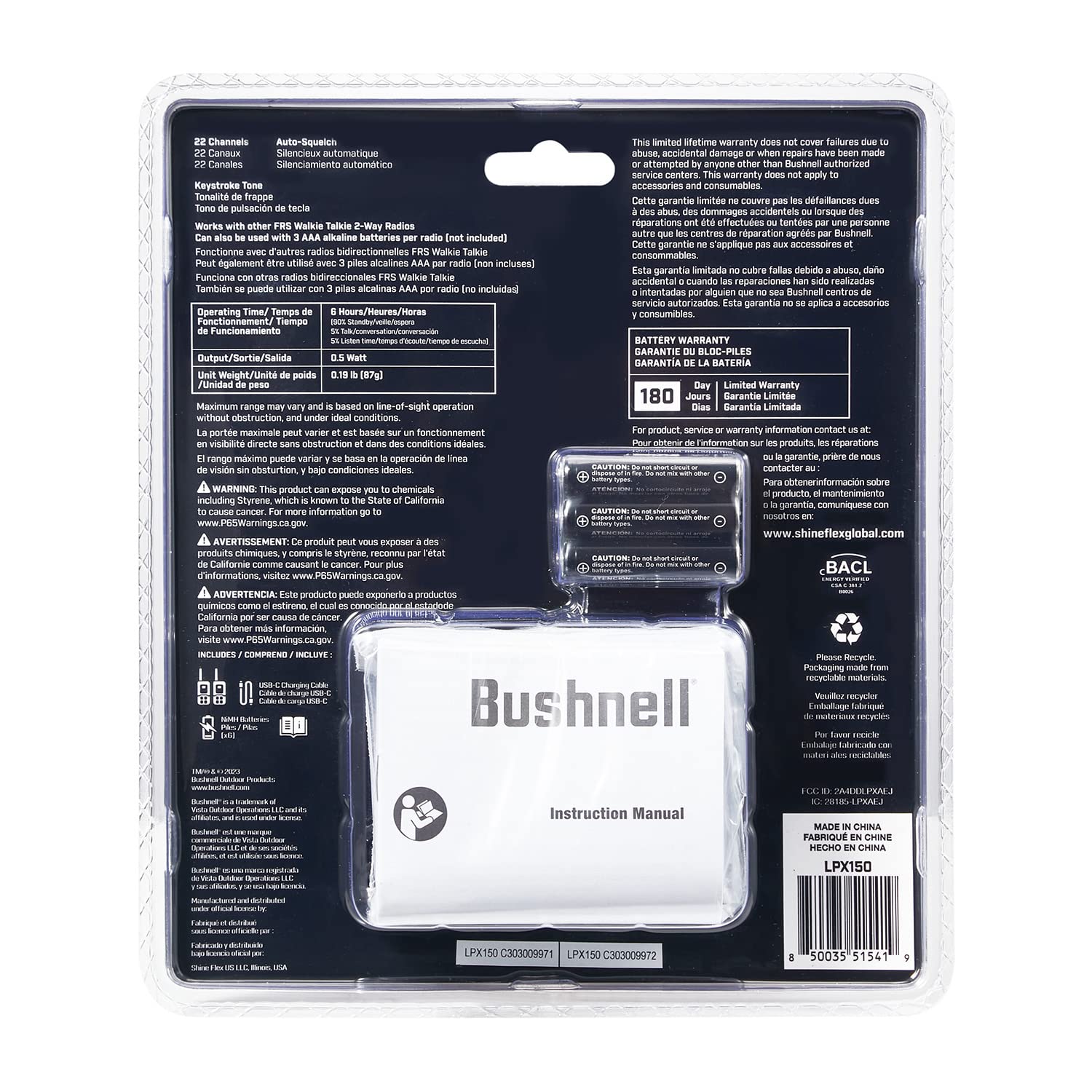 Bushnell Lpx150 Walkie Talkie Radio   Reliable Quality, Rugged Design, 0.5W Power For 20 Miles Of Range, Two Way Radios Equipped