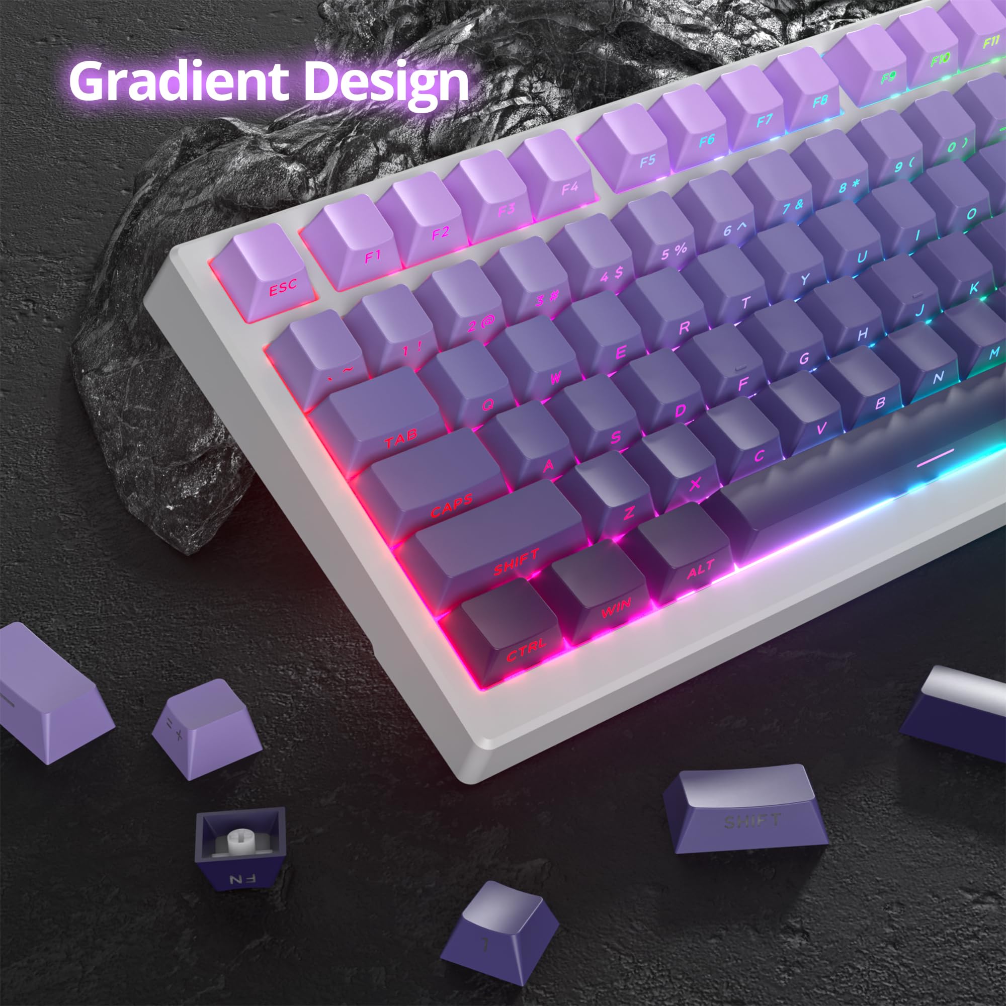 Ussixchare Pbt Gradient Purple Keycaps Side Printed Shine Through Keycaps Set Cherry Profile Double Shot Custom Keycaps Minimali