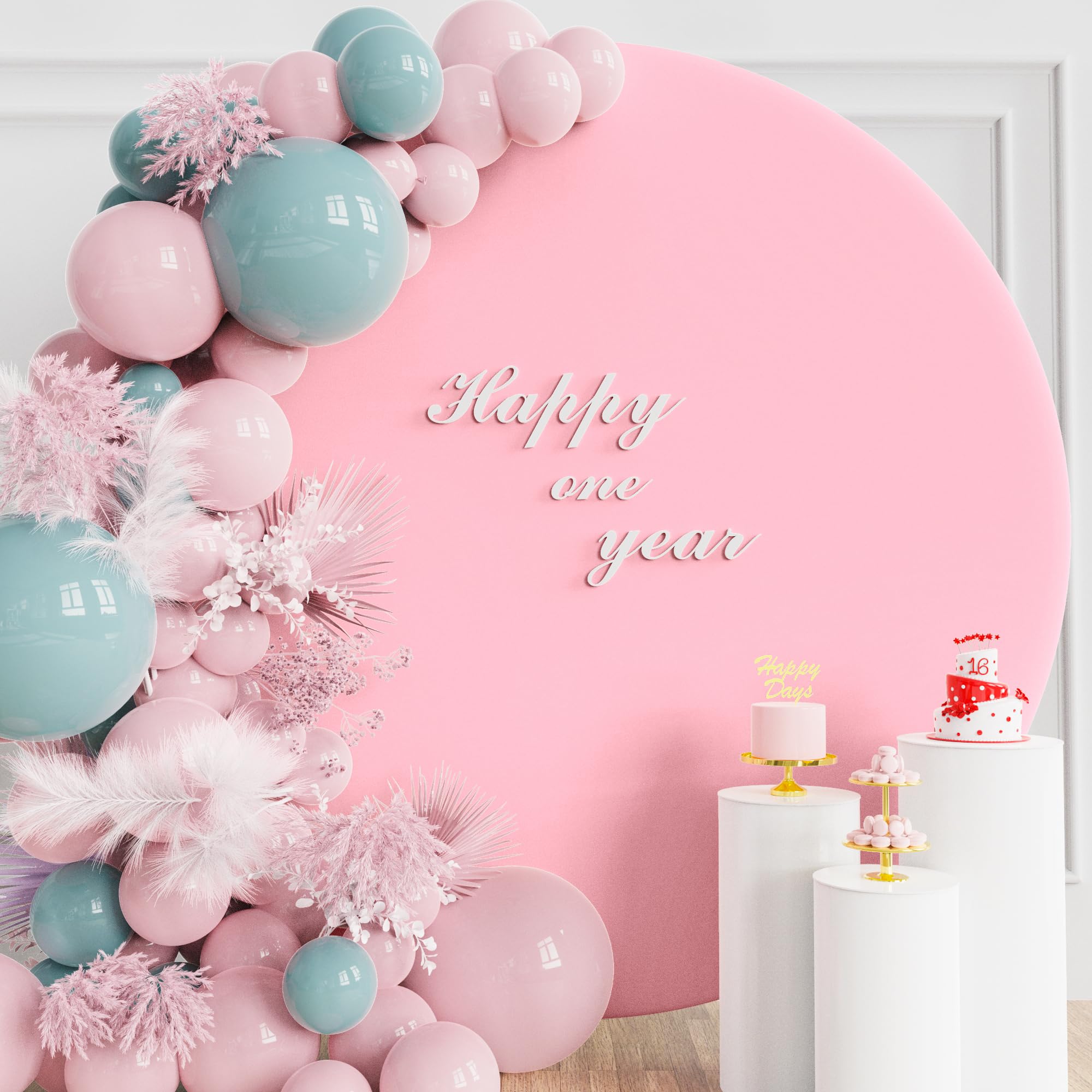 Wokceer Pink 6.6Ft Round Arch Polyester Backdrop Cover For Wedding, Party & Ceremony Decor