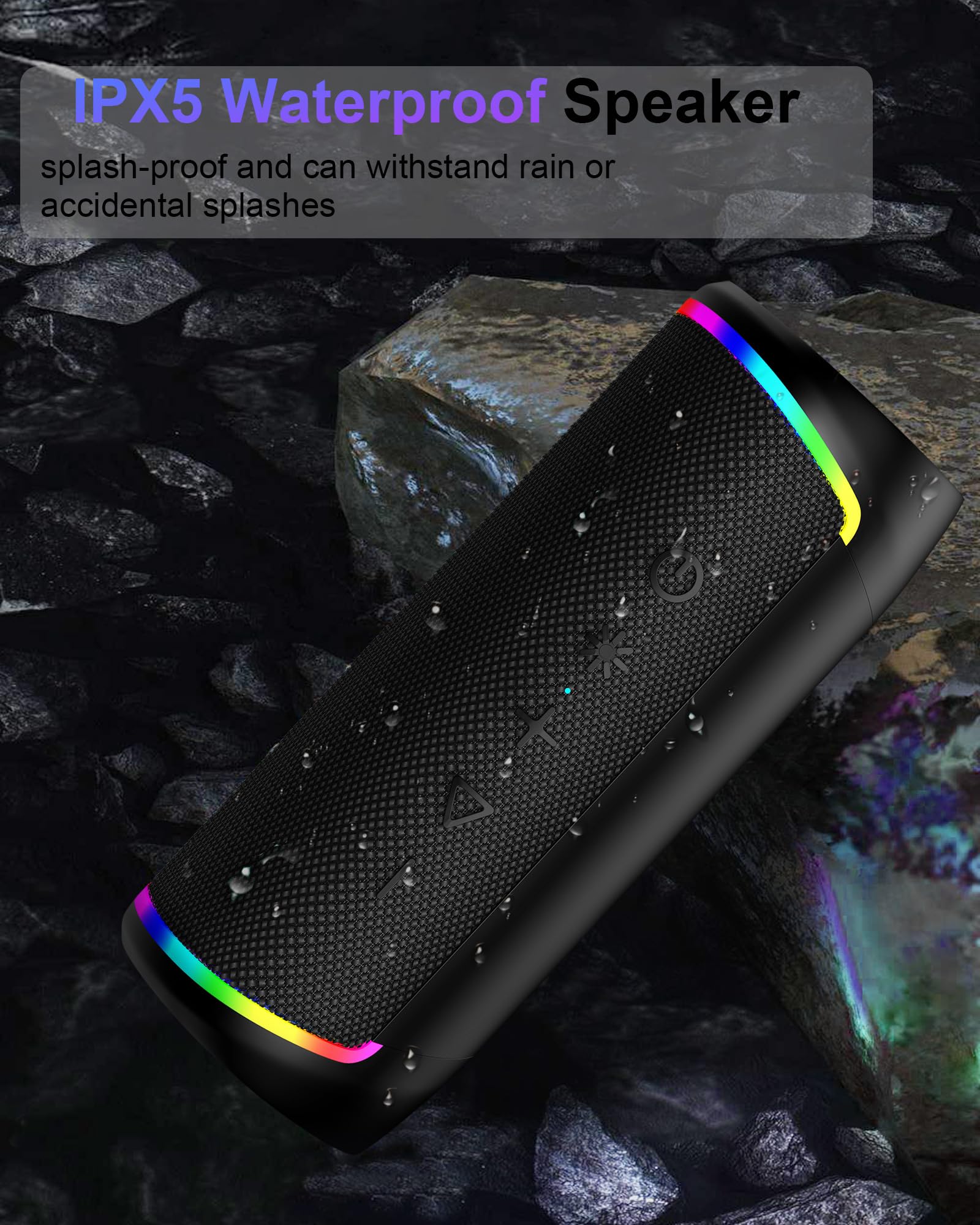 Ailkin Portable Bluetooth Speaker, Ipx5 Waterproof Wireless Audio Speaker With Microphone, 16W Hd Stereo Sound, Colored Led, Blu