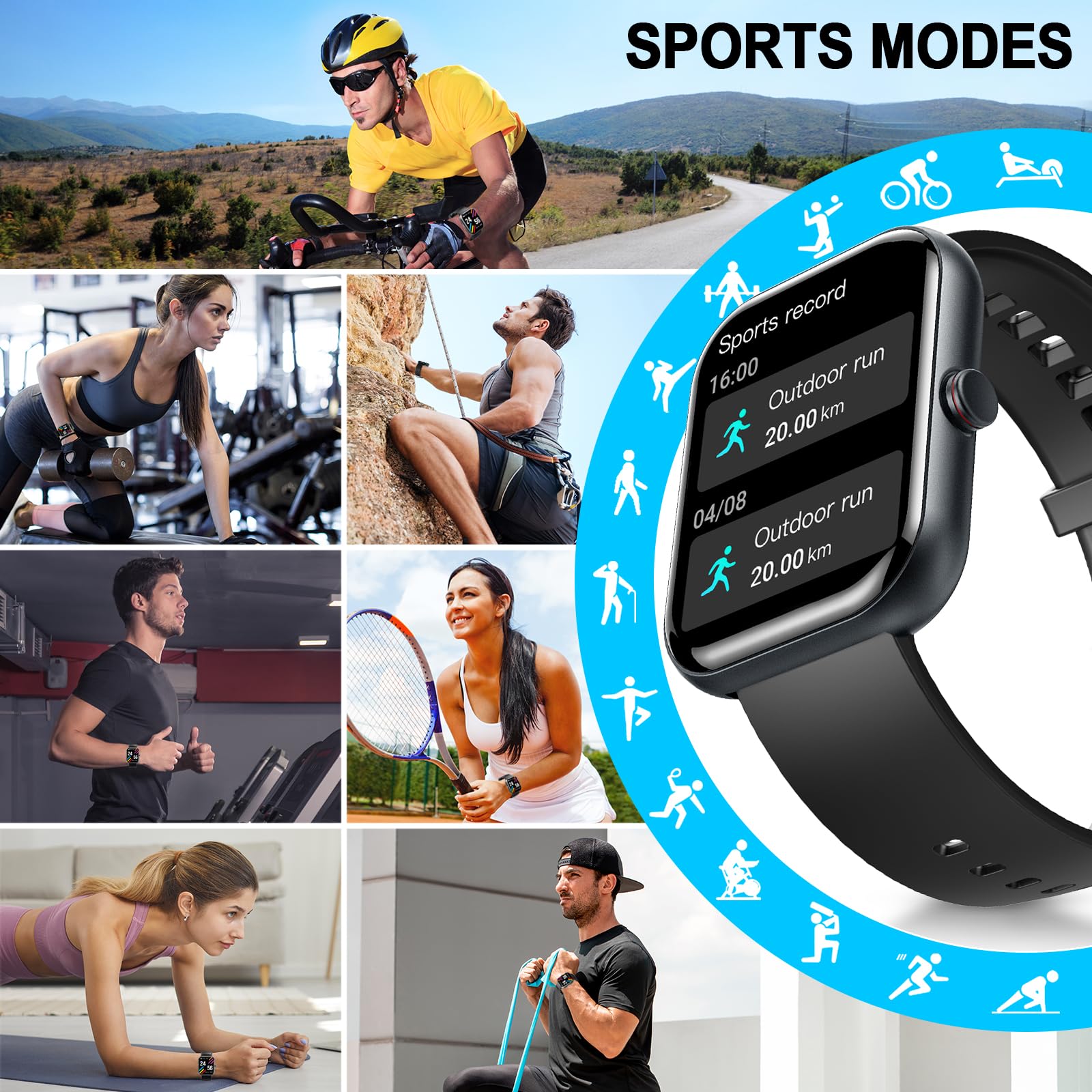 Ganopterygon Smart Watch For Men & Women, 1.91 '' Fitness Tracker With Answer/Make Calls, Ip68 Waterproof, 110+ Sports Modes, He