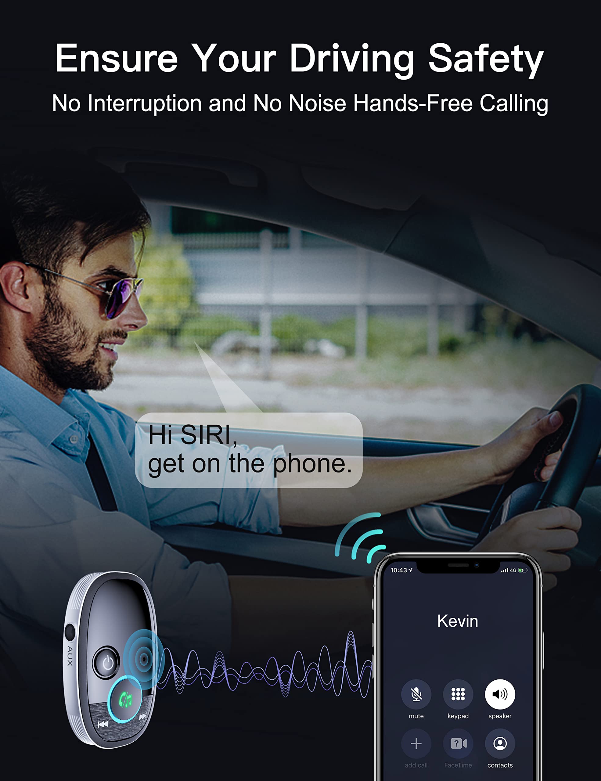 Arsvita Bluetooth Aux Receiver For Car, Portable Audio Adapter With Bluetooth 5.0, Music Streaming For Home Stereo, Wired Headphones, Speakers, Black