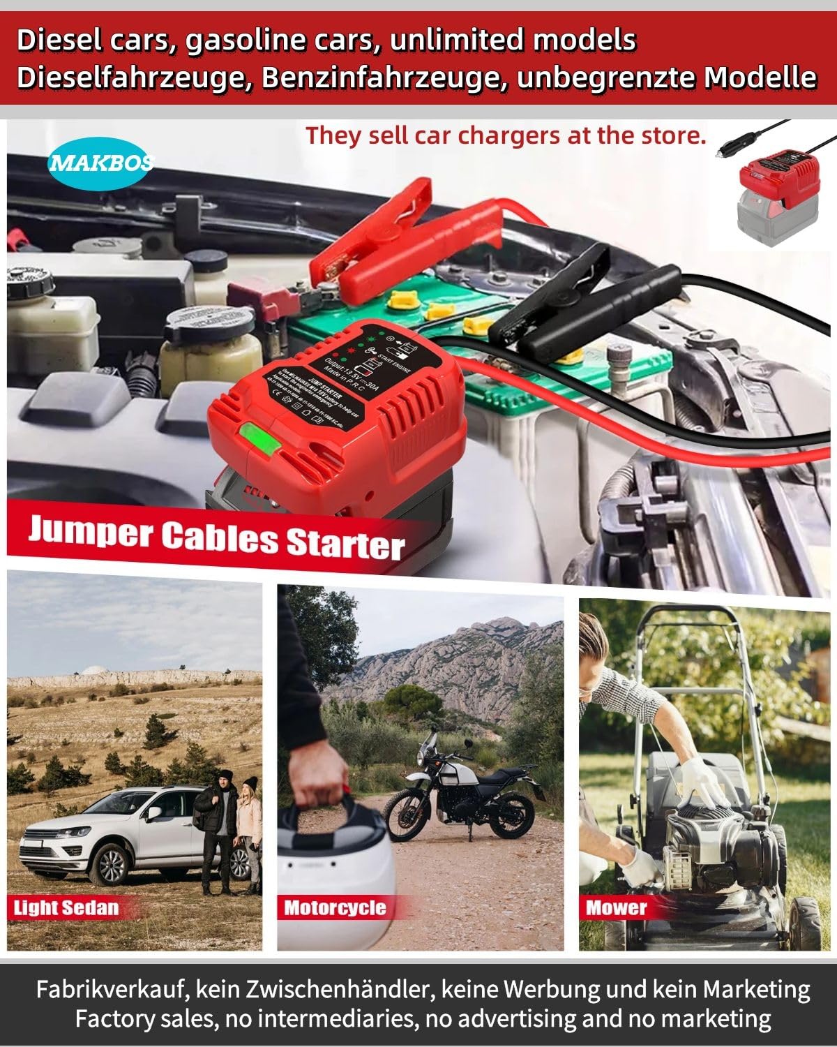 Makbos Jumper Cables Adapter For Milwaukee 18V Batteries, 8 Gauge 6.5 Ft Battery Jump Car Starter,Up To 8.0L Gas Or 6.5L Diesel