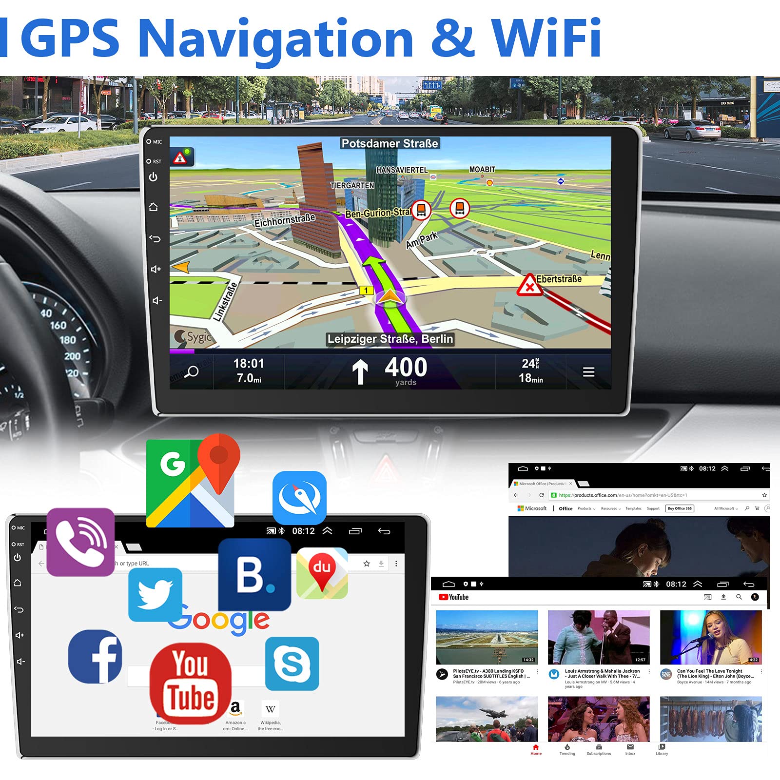 Android Double Din Car Stereo 10.1 Inch Touch Screen Bluetooth Car Radio Fm Subwoofer Gps Navigation Car Audio In Dash Head Unit