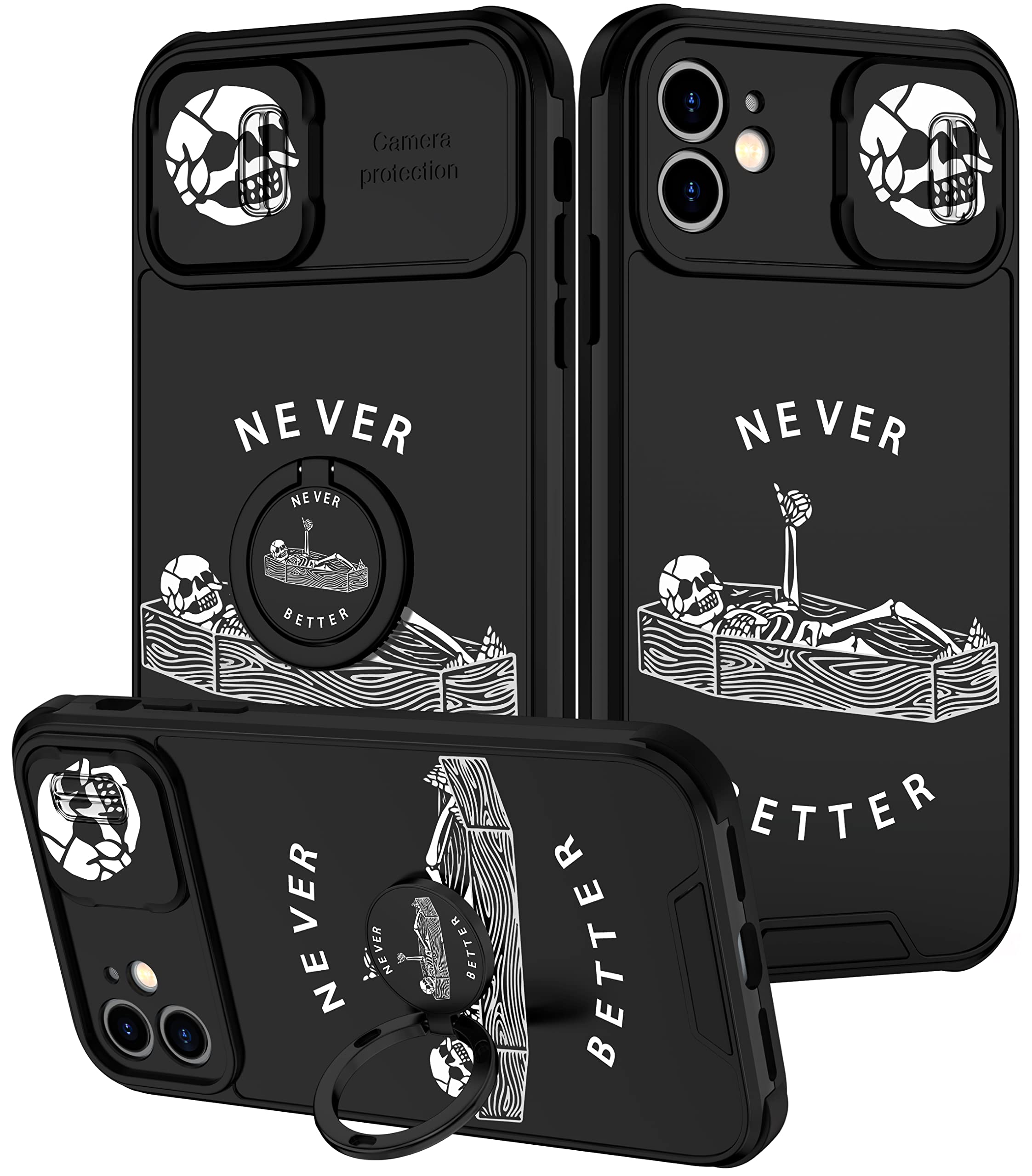 Goocrux (2In1 For Iphone 12 Case Skull Skeleton Women Girls Cute Gothic Phone Cover Ghost Horror Design With Slide Camera Cover+