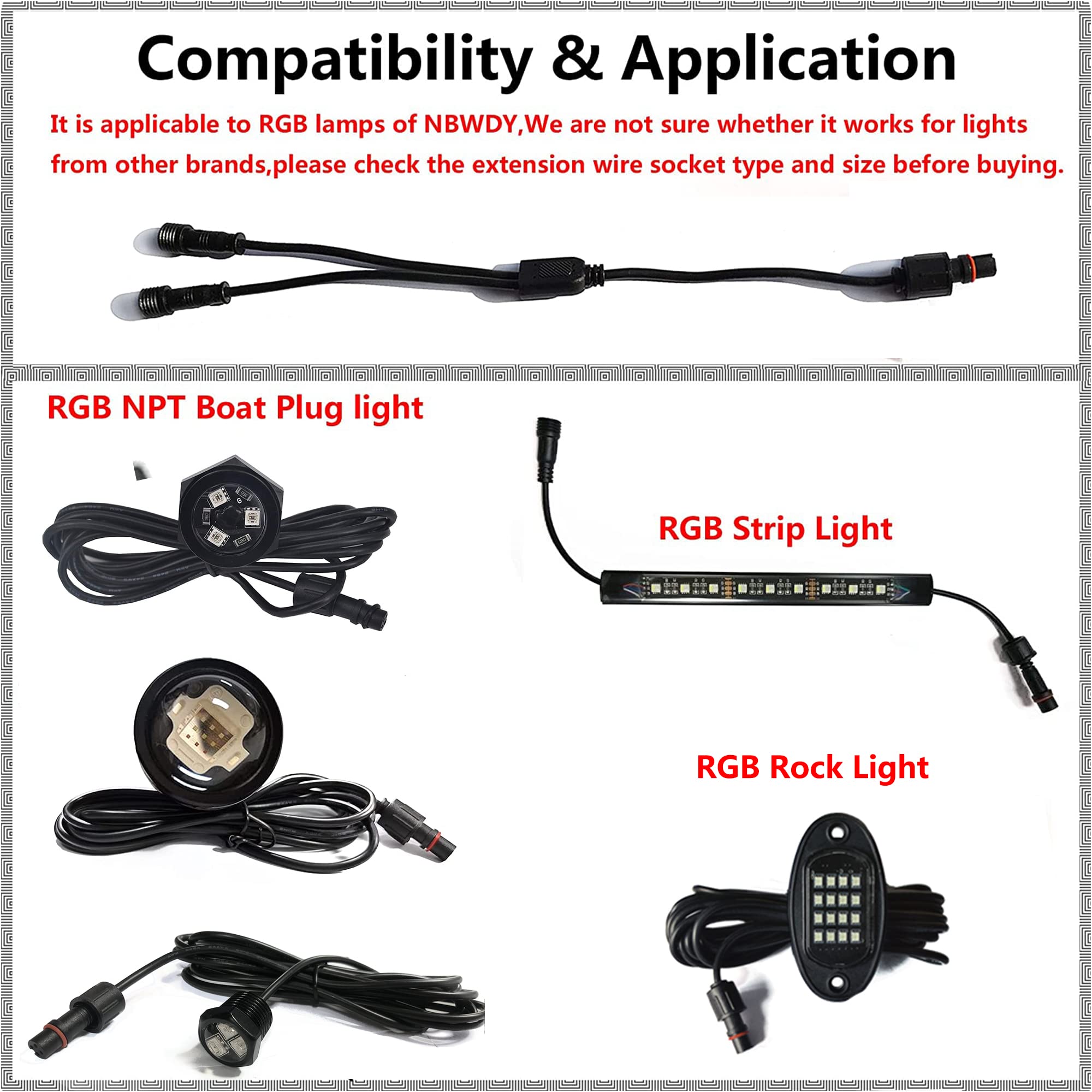 Nbwdy Waterproof 1 2 Y Extension Cable Wire Cord Set For Neon Led Boat Drain Plug Underwater Light, Rock Light