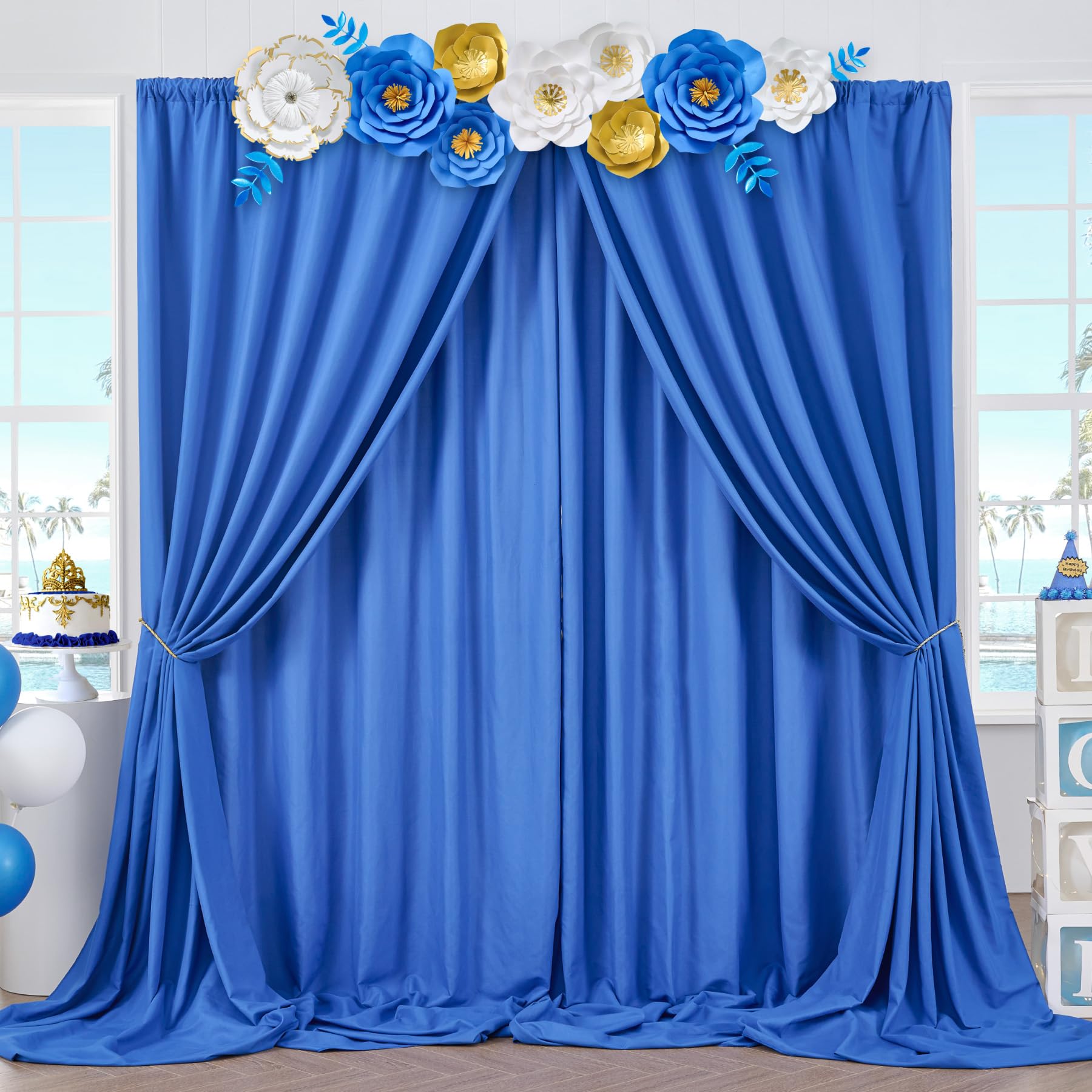 Htper 10Ft X 10Ft Royal Blue Backdrop Curtain Panels For Parties, Thick Polyester Wedding Blue Photo Backdrop Drapes For Birthda