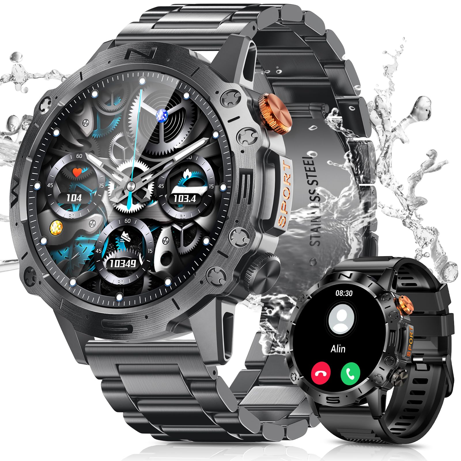 PODOEIL Military Smart Watch for Men with Bluetooth Call, 1.43 AMOLED Fitness Tracker with Blood Pressure/Heart Rate/Sleep Monit