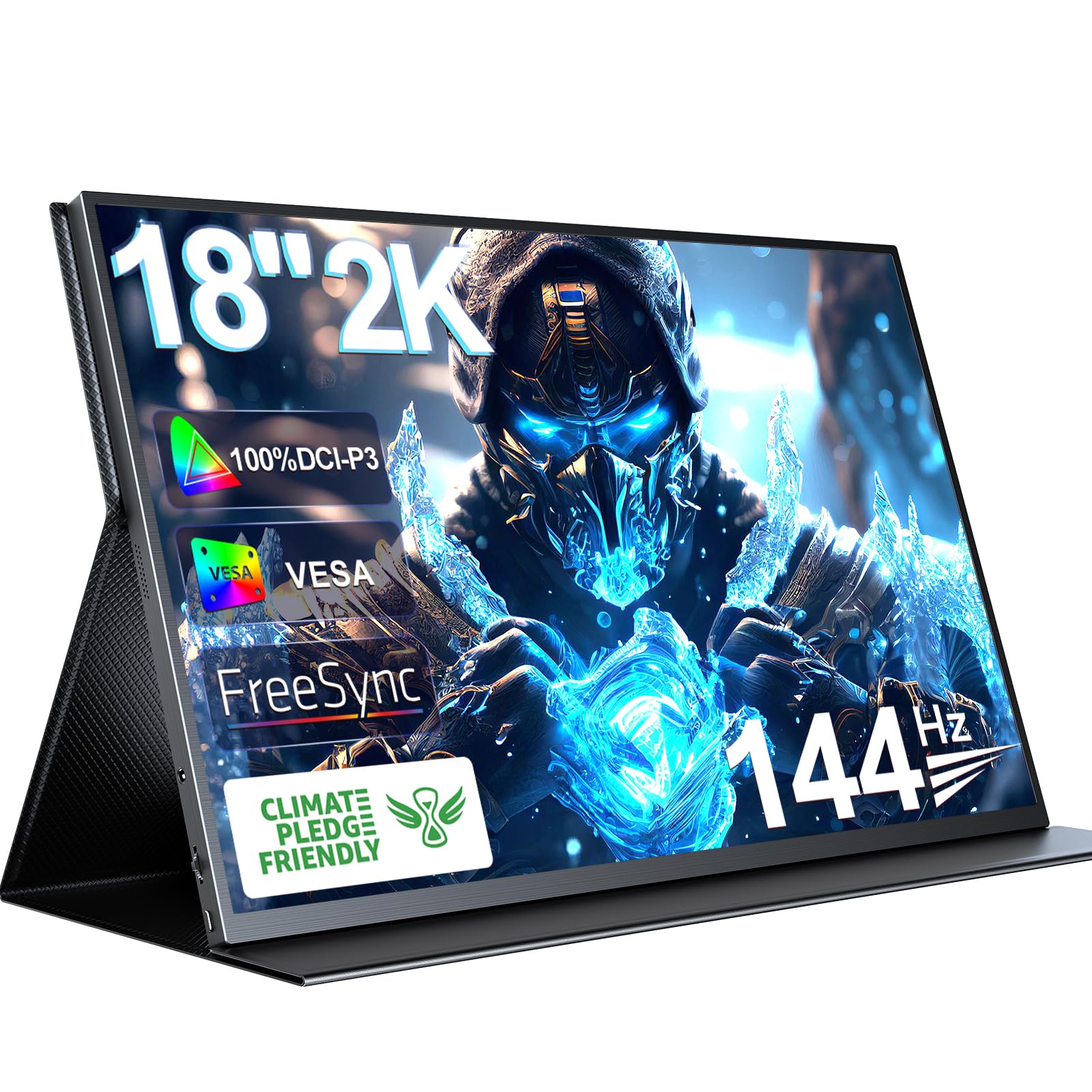 Uperfect 2K 144Hz Portable Gaming Monitor 18'' 2560X1600 Qhd 100% Dci P3 Freesync Hdr Laptop W/Vesa, Frameless Matte Ips Eye Car