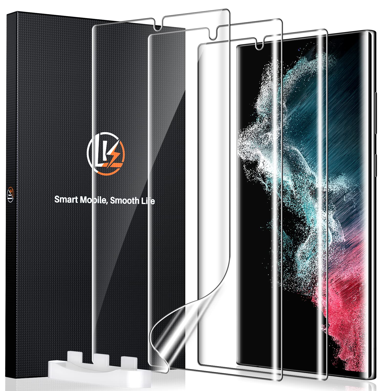 Lk 3 Pack For Samsung Galaxy S22 Ultra Screen Protector [Not Glass] [Support Fingerprint Unlock] Bubble Free, With Easy Installa