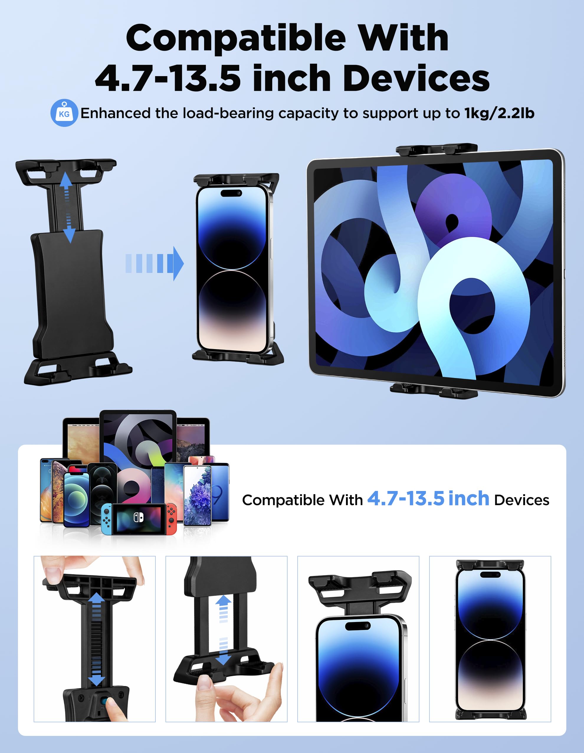 Lzsig Updated Tablet Mount Holder For Mic Stand, Adjustable Microphone Music Stand Ipad Iphone Holder Stand, Compatible With Kin