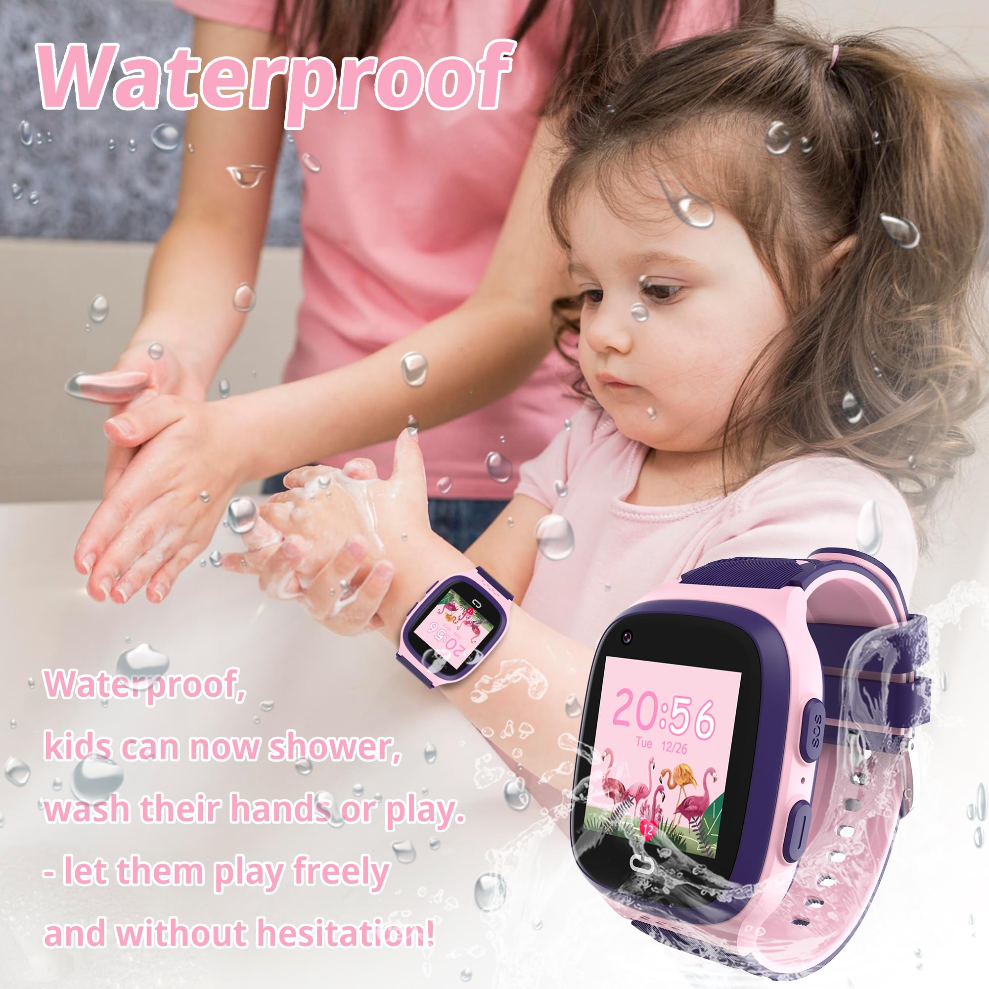 4G Kids Smart Watches Girls With Gps Tracker, Kids Cell Phone Watch For Girls Age 5-12, Video Calling Sos Call Voice Chat Alarm
