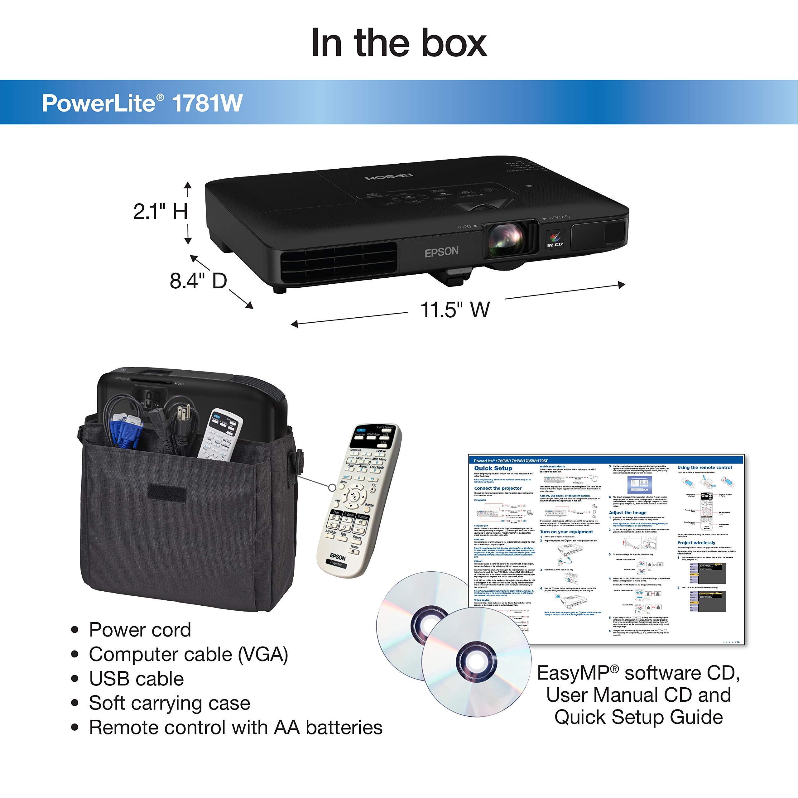 Epson Powerlite 1781W Wxga, 3,200 Lumens Color Brightness (Color Light Output), 3,200 Lumens White Brightness Wireless 3Lcd Port
