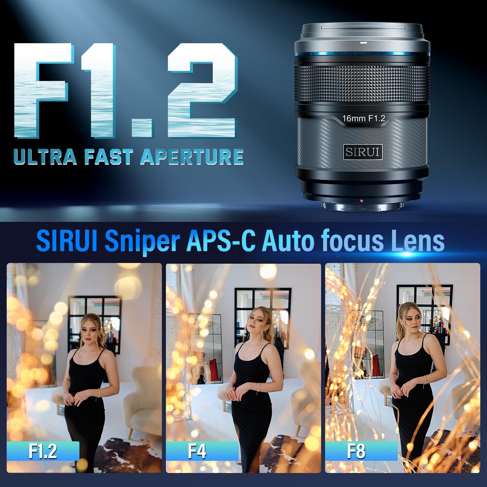 Sirui Sniper 16Mm Autofocus Lens, F1.2 Wide Angle Aps C Camera Lens For A5, A6, Fx30, Zv E10 (E Mount, Black)