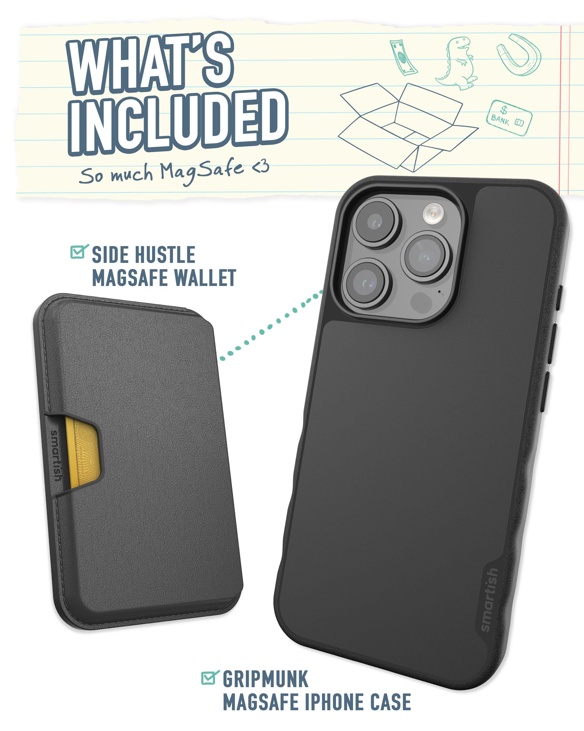 Smartish Iphone 15 Pro Slim Case With Wallet For Magsafe Iphones   Gripmunk   Magsafe Compatible Thin Grip Cover + Detachable Ma