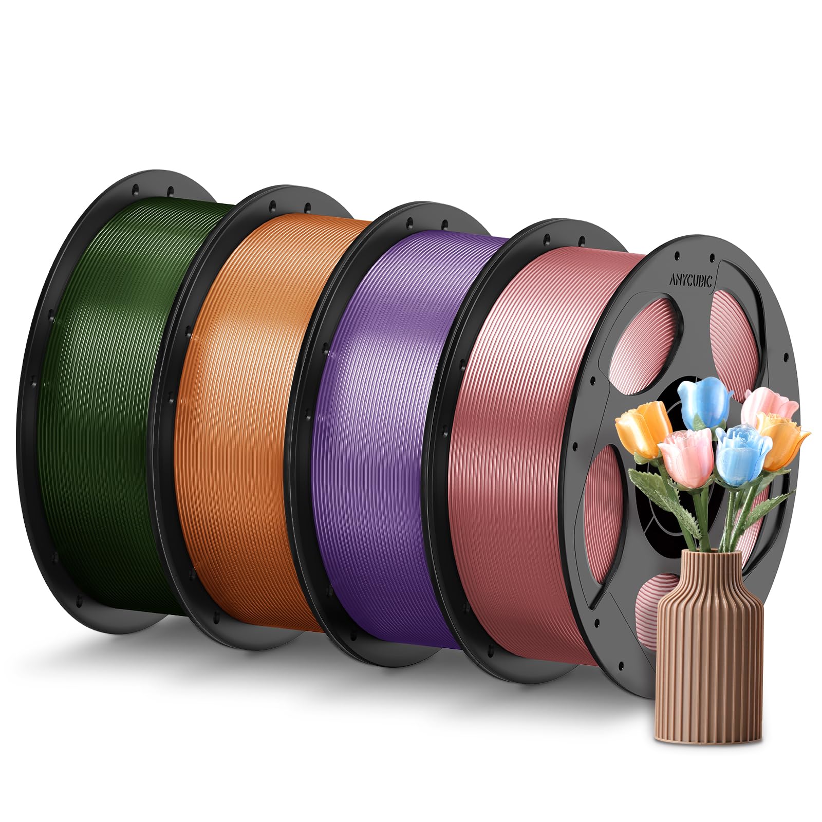 ANYCUBIC PETG Filament 1.75mm Bundle, 3D Printer Filament, Dimensional Accuracy +/- 0.02mm, 1KG Reusable Spool, 4KG Translucent 