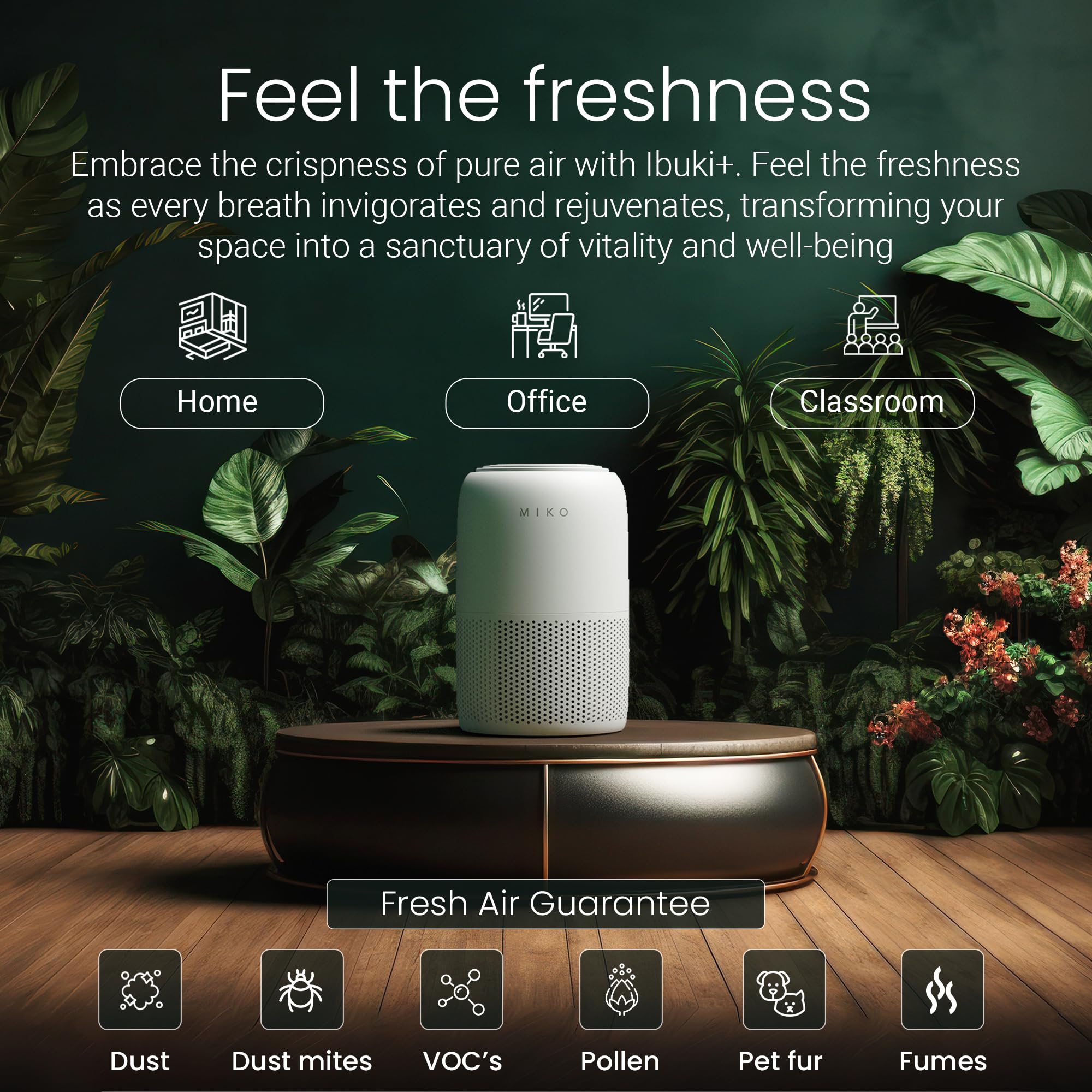 Miko Air Purifier For Home Allergies Pets Hair In Bedroom, Covers Up To 1200 Ft, Smart Wifi With 3 In 1 Filter With Hepa Sleep M