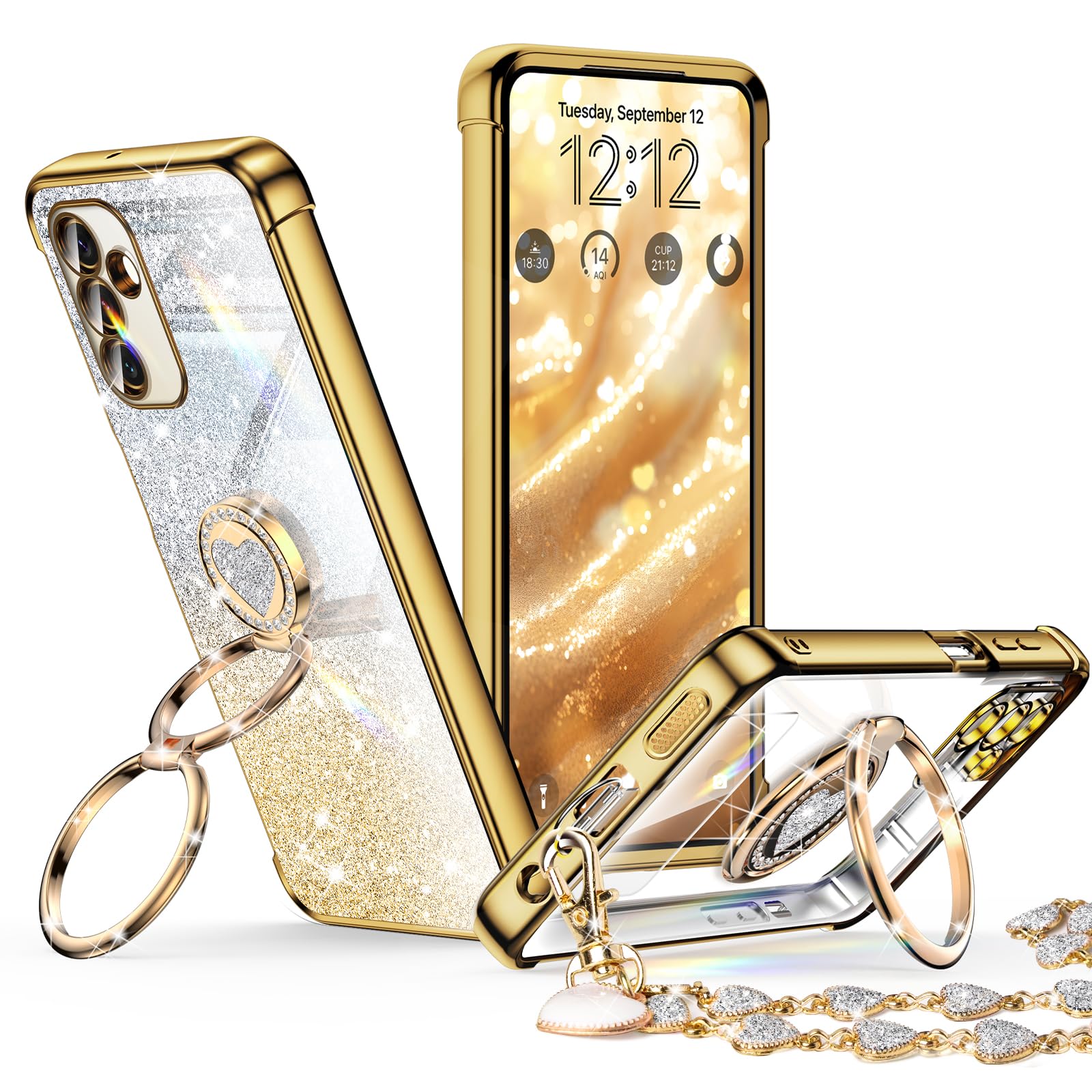 Xyz For Samsung Galaxy A14 5G Case With Stand, Galaxy A14 5G Case With Double Ring, Women Girls Bling Luxury Glitter Clear Phone