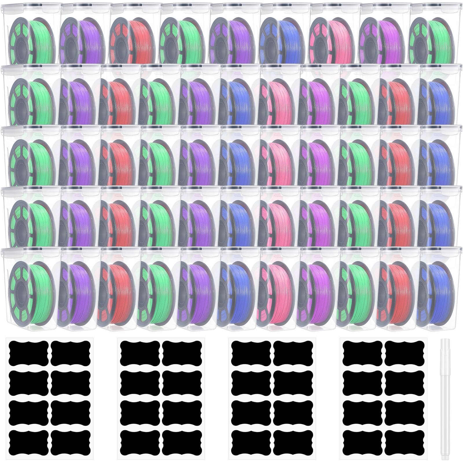 Blushtier 48 Pcs Large Filament Storage Box with Lids 3D Printer Dryer Box Portable Storage with Label for 3D Printing Filaments