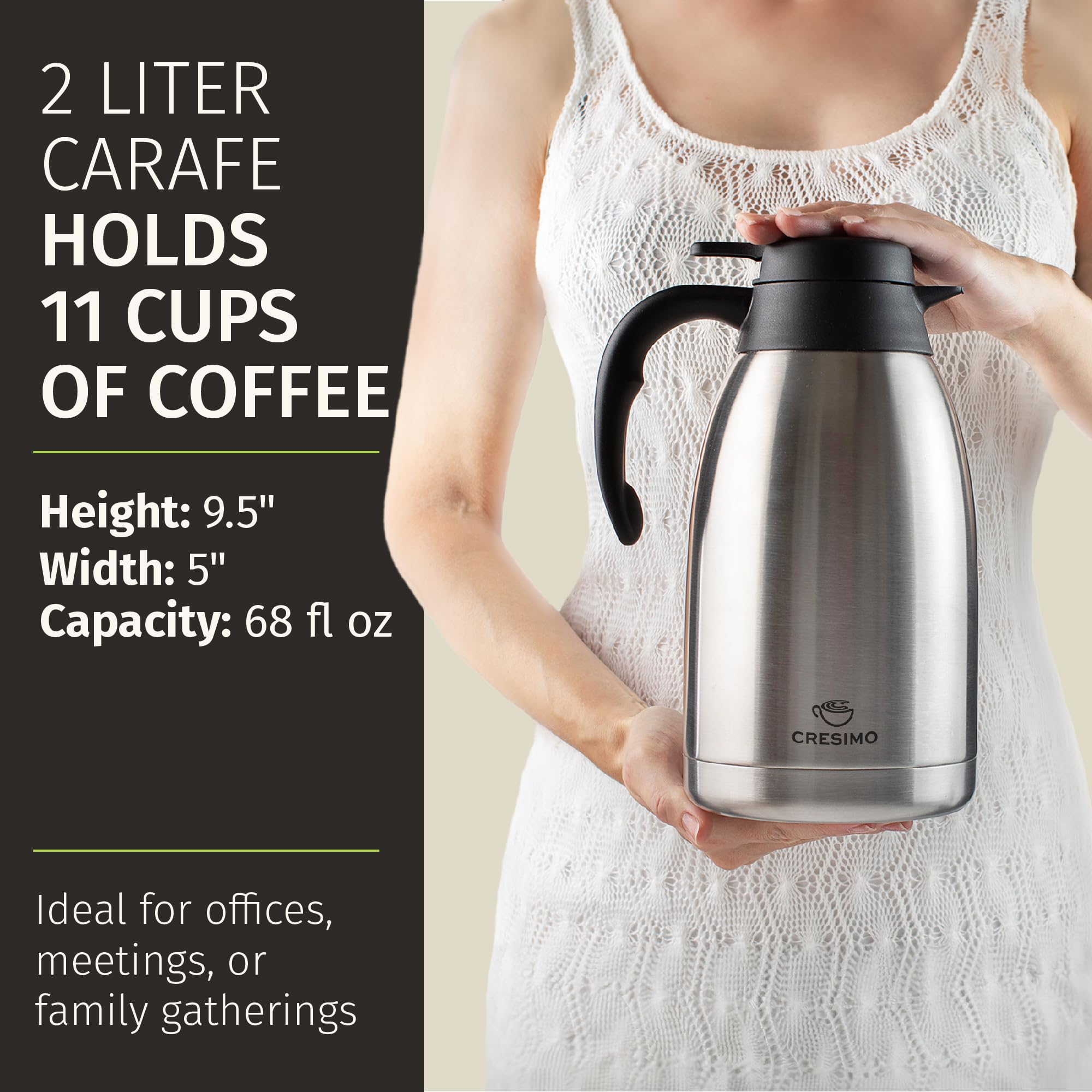 Thermal Coffee Carafe 68Oz / 2L   12 Hours Hot Beverage Dispenser, Insulated Stainless Steel Carafe For Hot Liquids, Coffee Cara