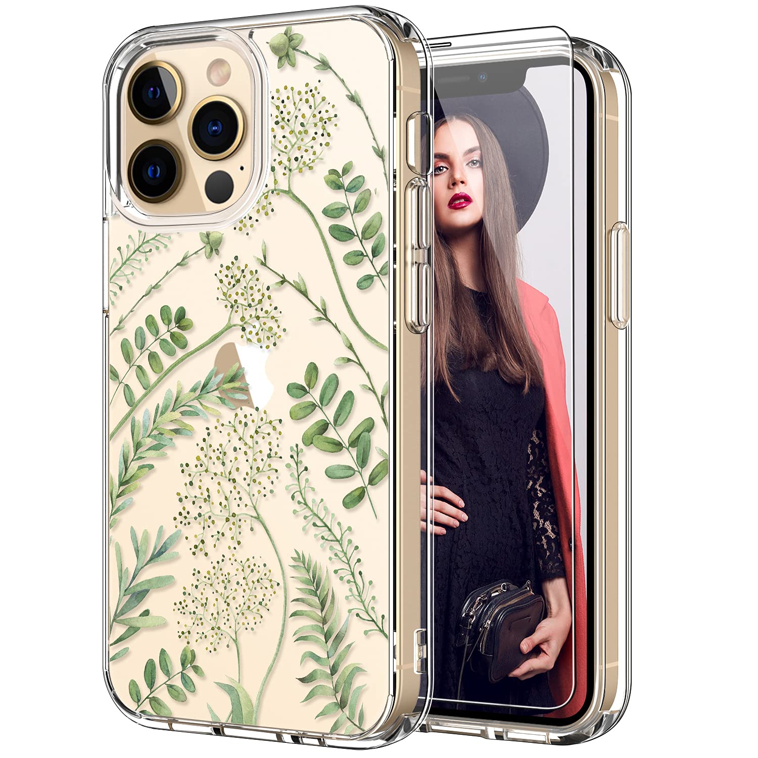 Icedio For Iphone 13 Pro Case With Screen Protector,Slim Fit Crystal Clear Cover With Fashionable Designs For Girls Women,Protec