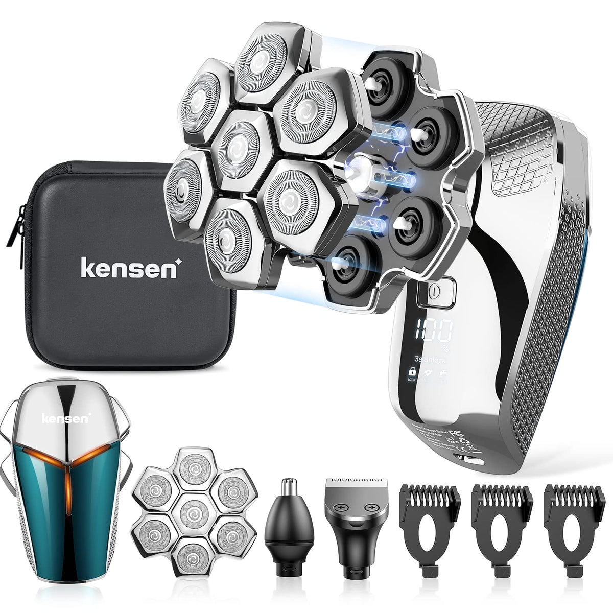 7D Head Shaver Kensen 2024 Upgrade Head Shavers For Bald Men, Detachable Electric Razor With Beard Nose Hair Trimmer, Waterproof
