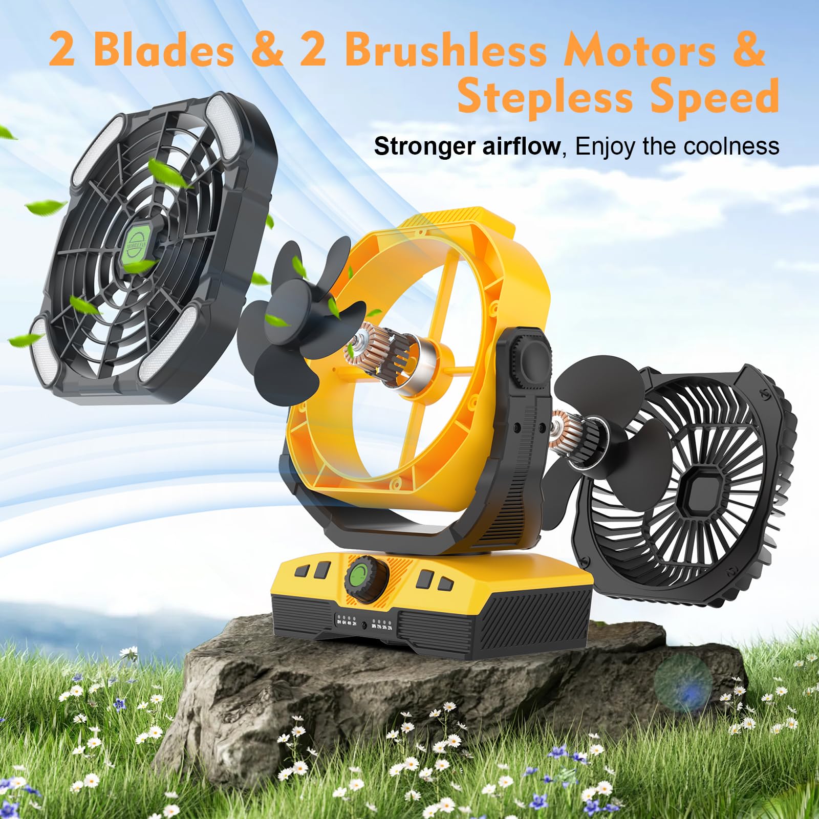 Runtop 20000Mah Oscillation Camping Fan, Remote Control Rechargeable Battery Operated Outdoor Tent Fan W/Hanging Hook, Portable