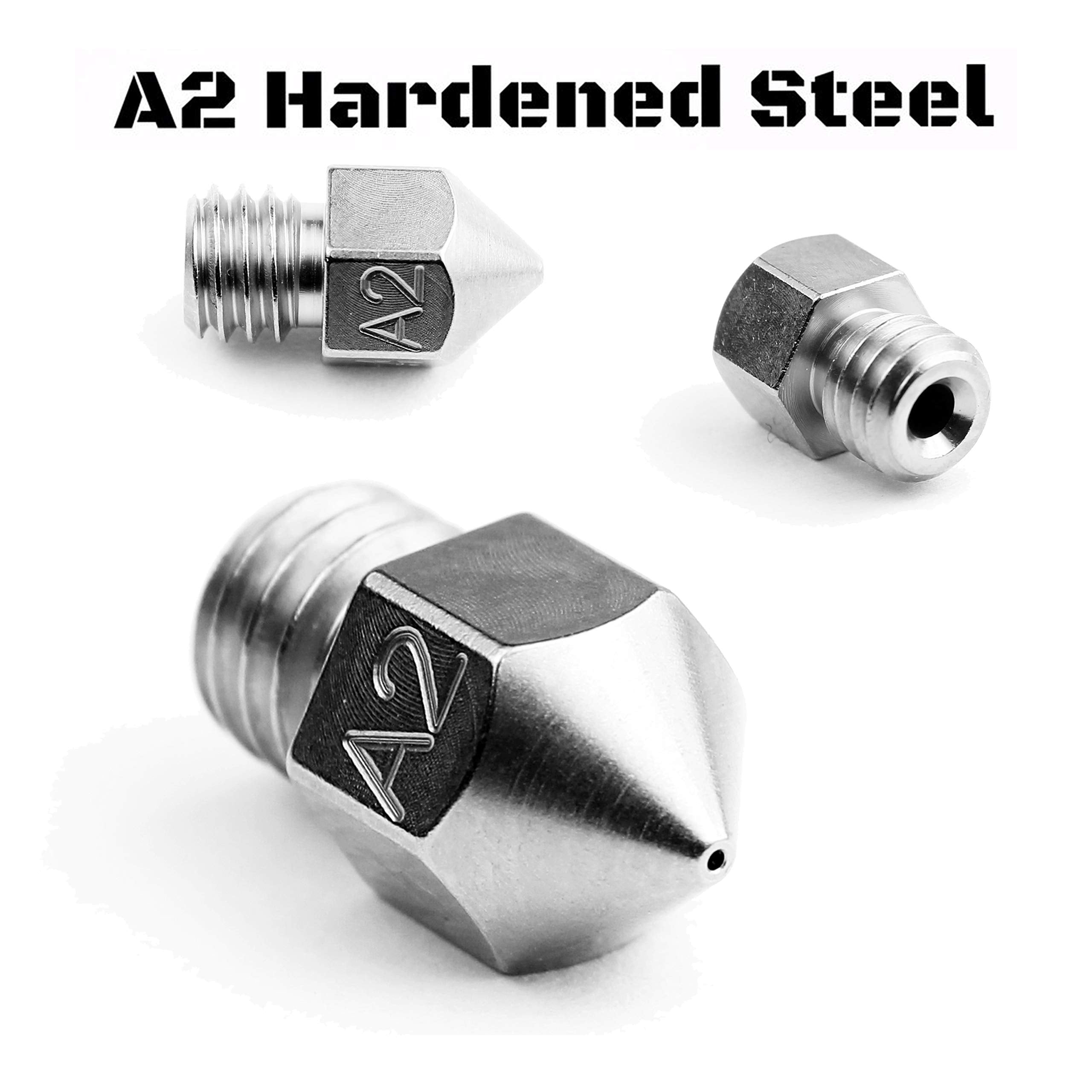Micro Swiss Mk8 Plated A2 Tool Steel Wear Resistant Nozzle (Makerbot, Craftbot, Creality, Cr10, Ender 3, Ender 5, Tevo Tornado)
