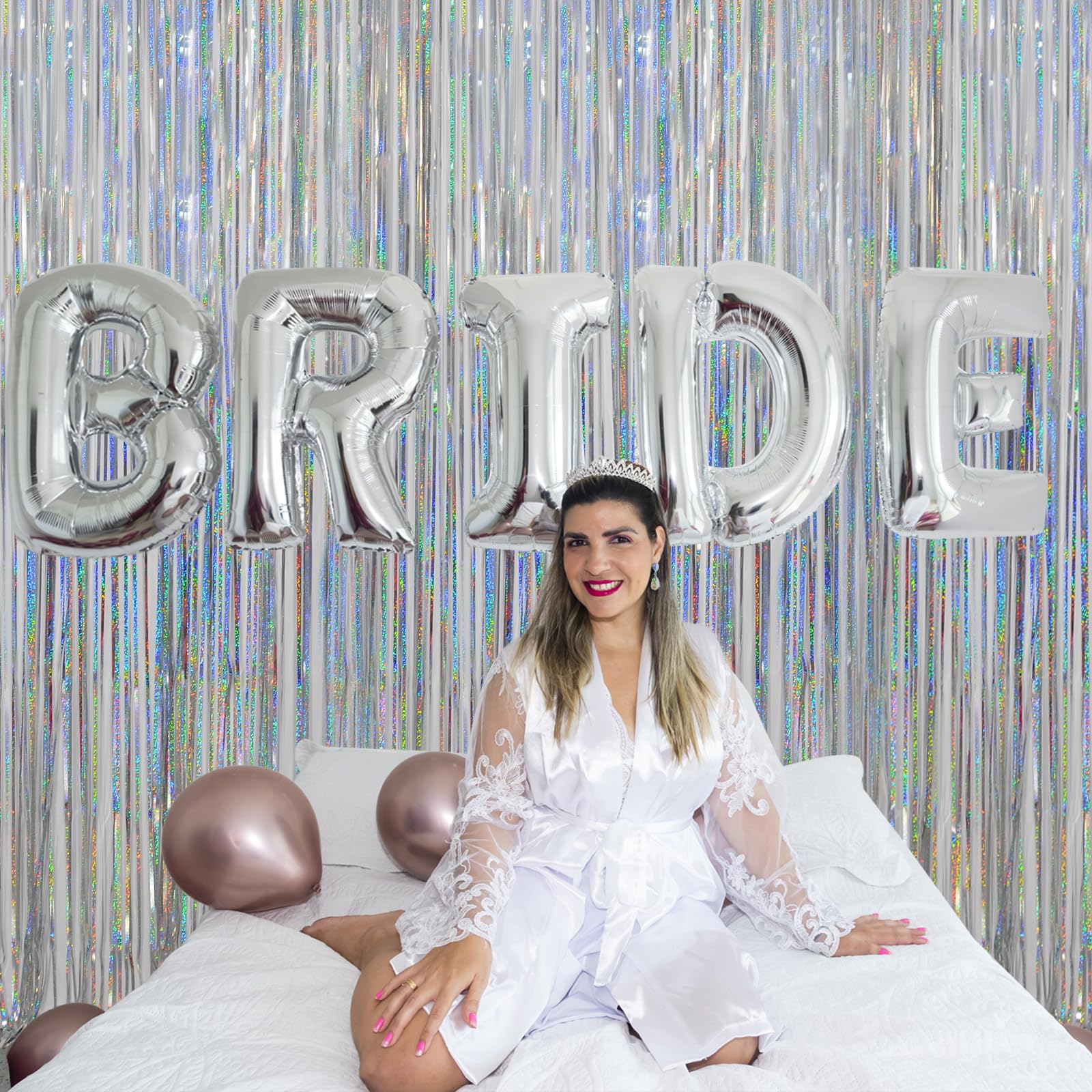 Melsan Silver Foil Curtain Tinsel Backdrop, 3.2 Ft X 8 Ft Tinsel Foil Fringe Curtains Backdrop, Sparkle Metallic Foil Curtains F