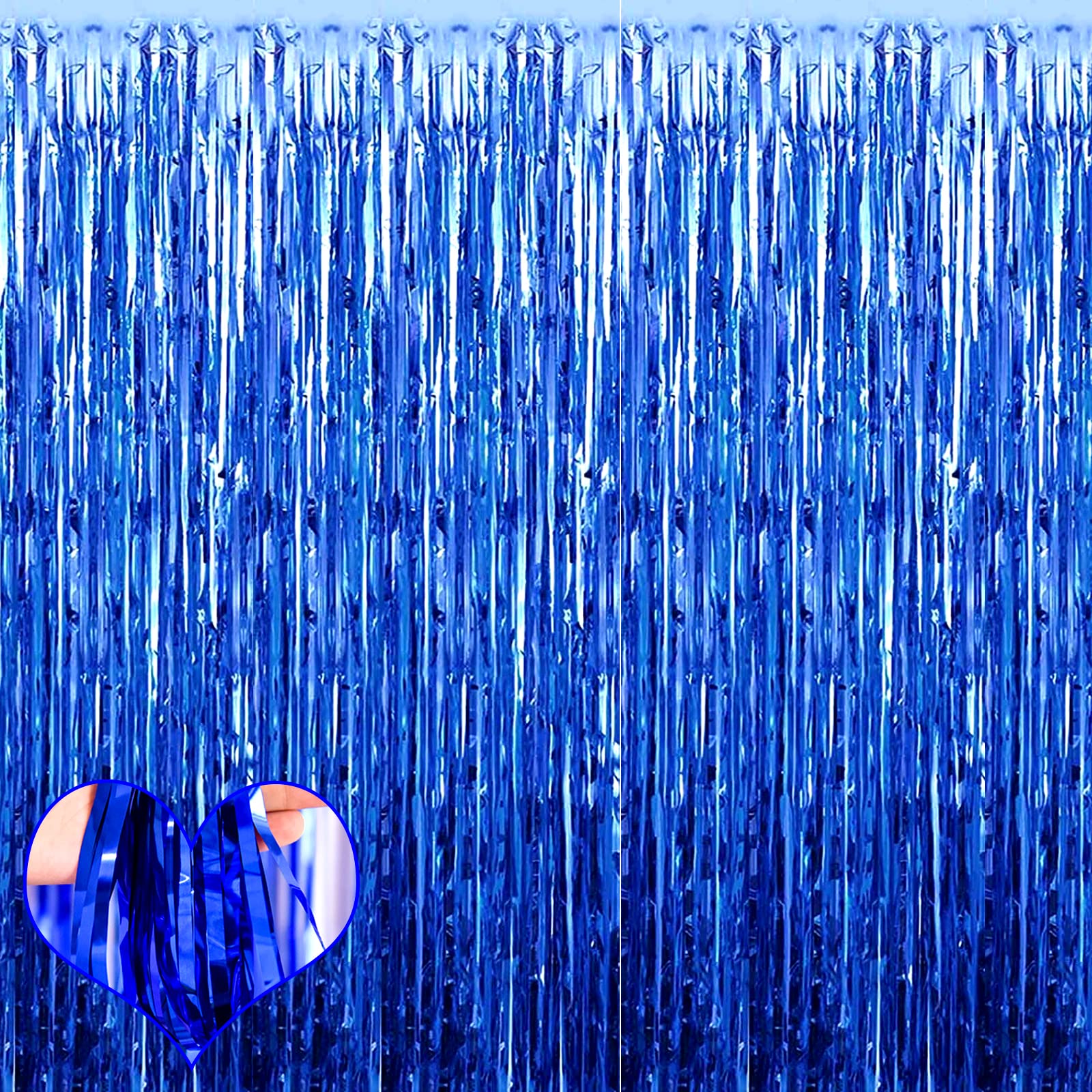 4 Pack Blue Fringe Curtain Backdrop, 3.2Ft X 8.2Ft Metallic Tinsel Foil Fringe Streamers Background For Photo Booth Birthday Wed